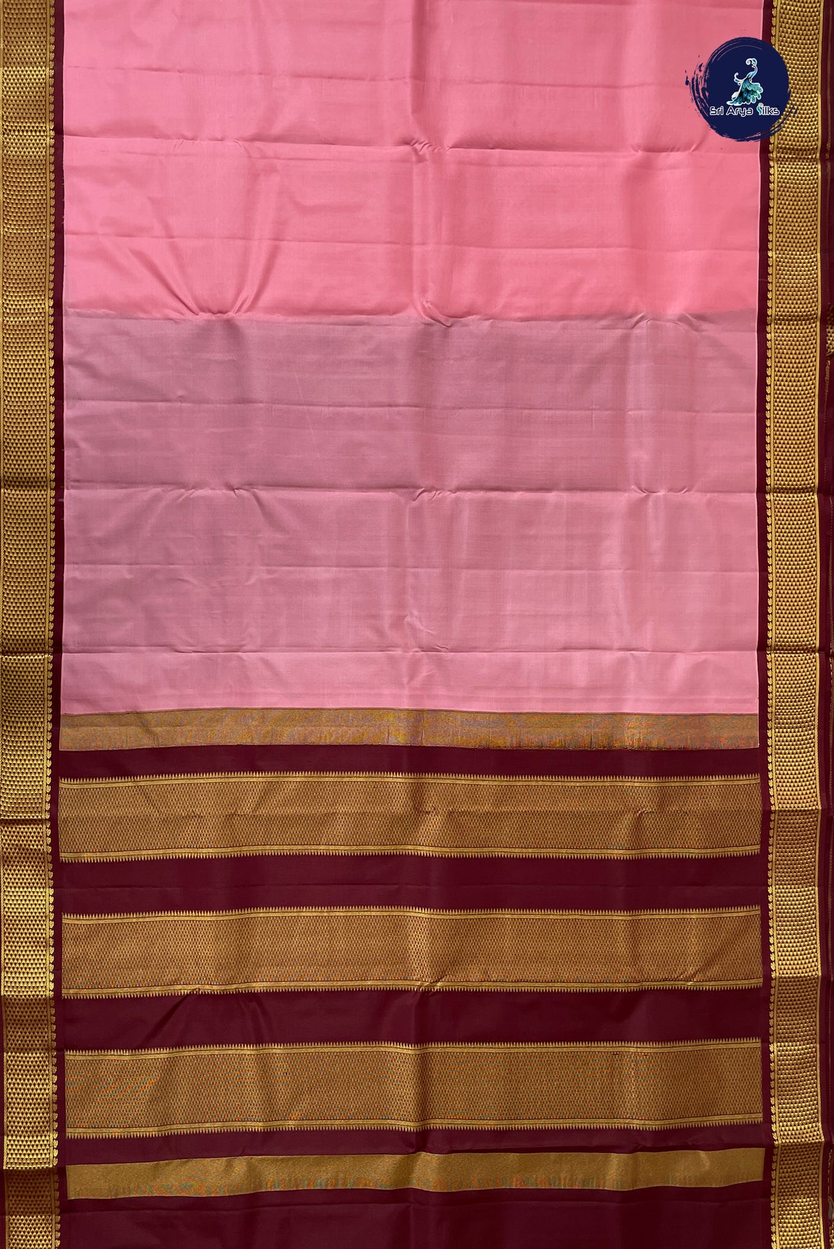 Light Pink Korvai Contrast Silk Saree With Plain Pattern