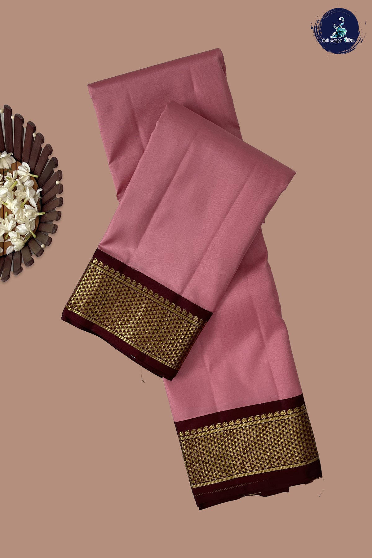Light Pink Korvai Contrast Silk Saree With Plain Pattern