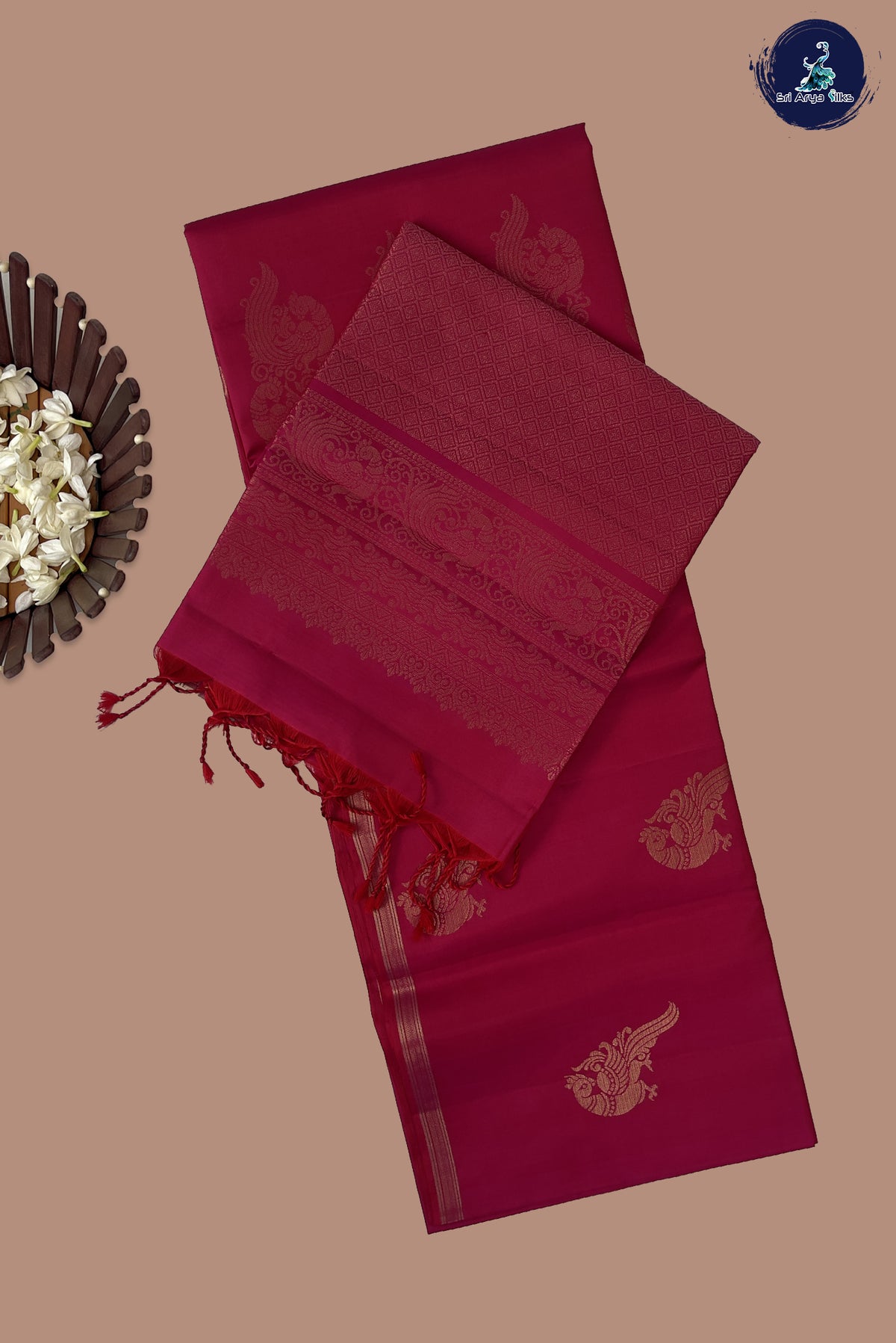 Dark Pink Soft Silk Saree With Peacock Butta Pattern