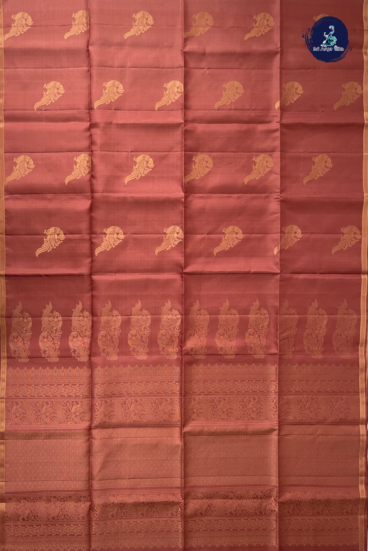 Caramel Shade Soft Silk Saree With Peacock Butta Pattern