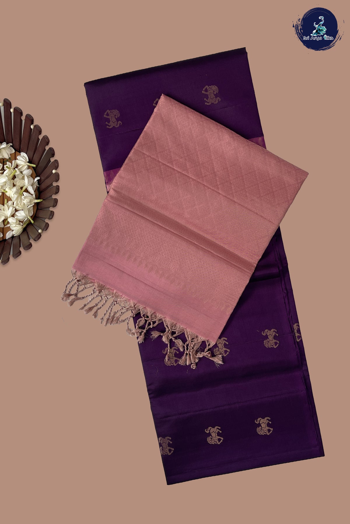 Jamun Soft Silk Saree With Peacock Butta Pattern