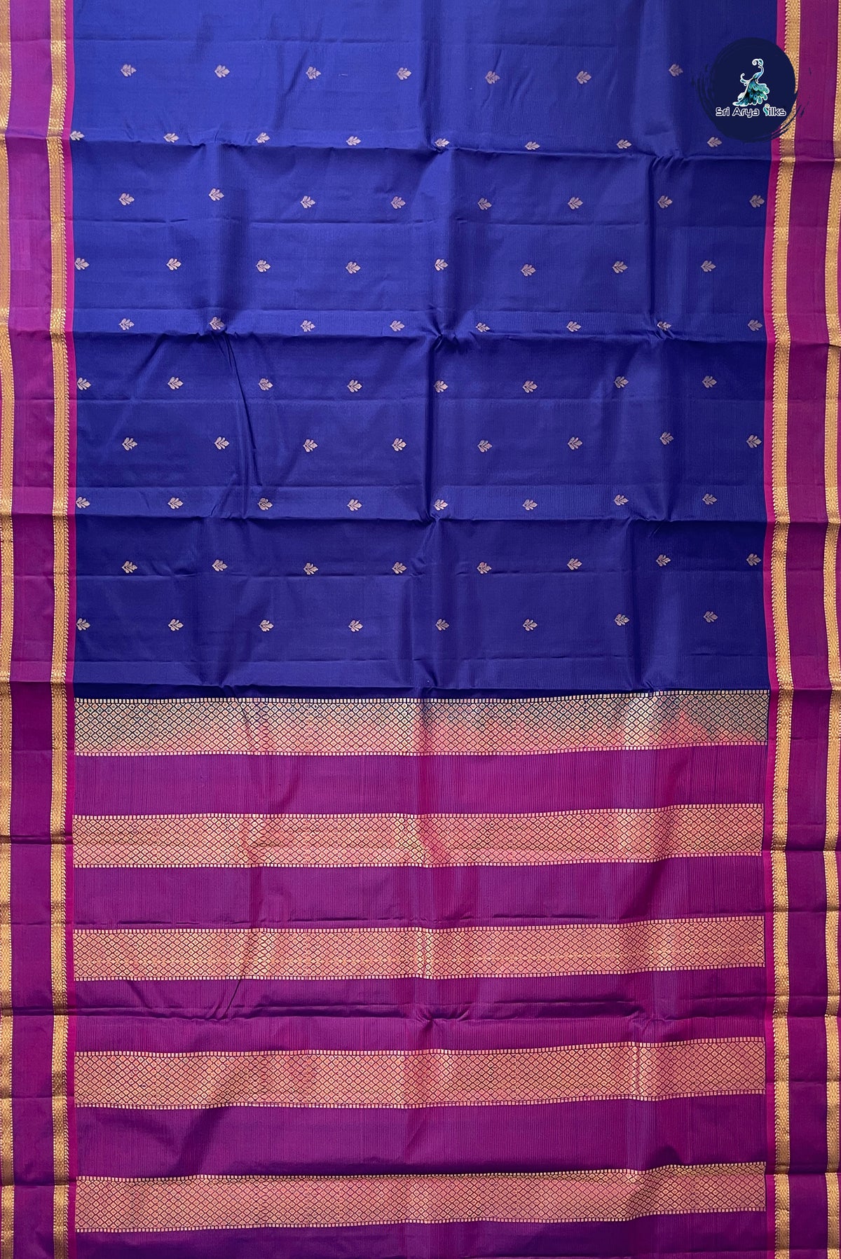 Dark Blue Light Weight Silk Saree With Zari Buttas Pattern