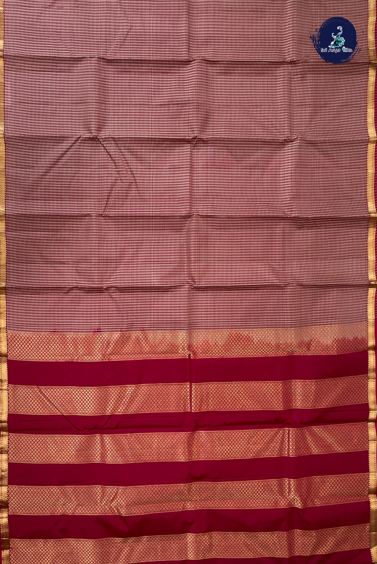 Reddish Pink Light Weight Silk Saree With Checked Pattern
