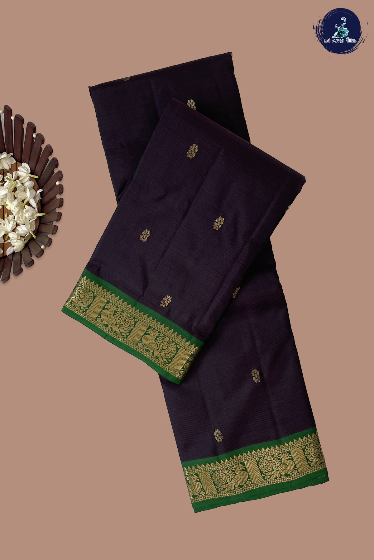 Coffee Brown Light Weight Silk Saree With Zari Buttas Pattern
