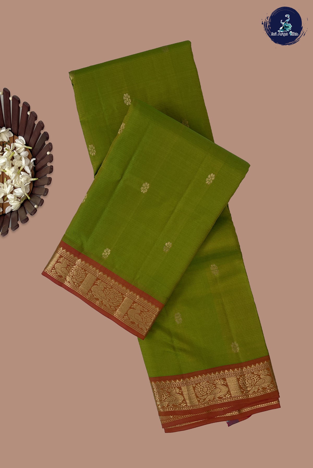 Lime Green Light Weight Silk Saree With Zari Buttas Pattern