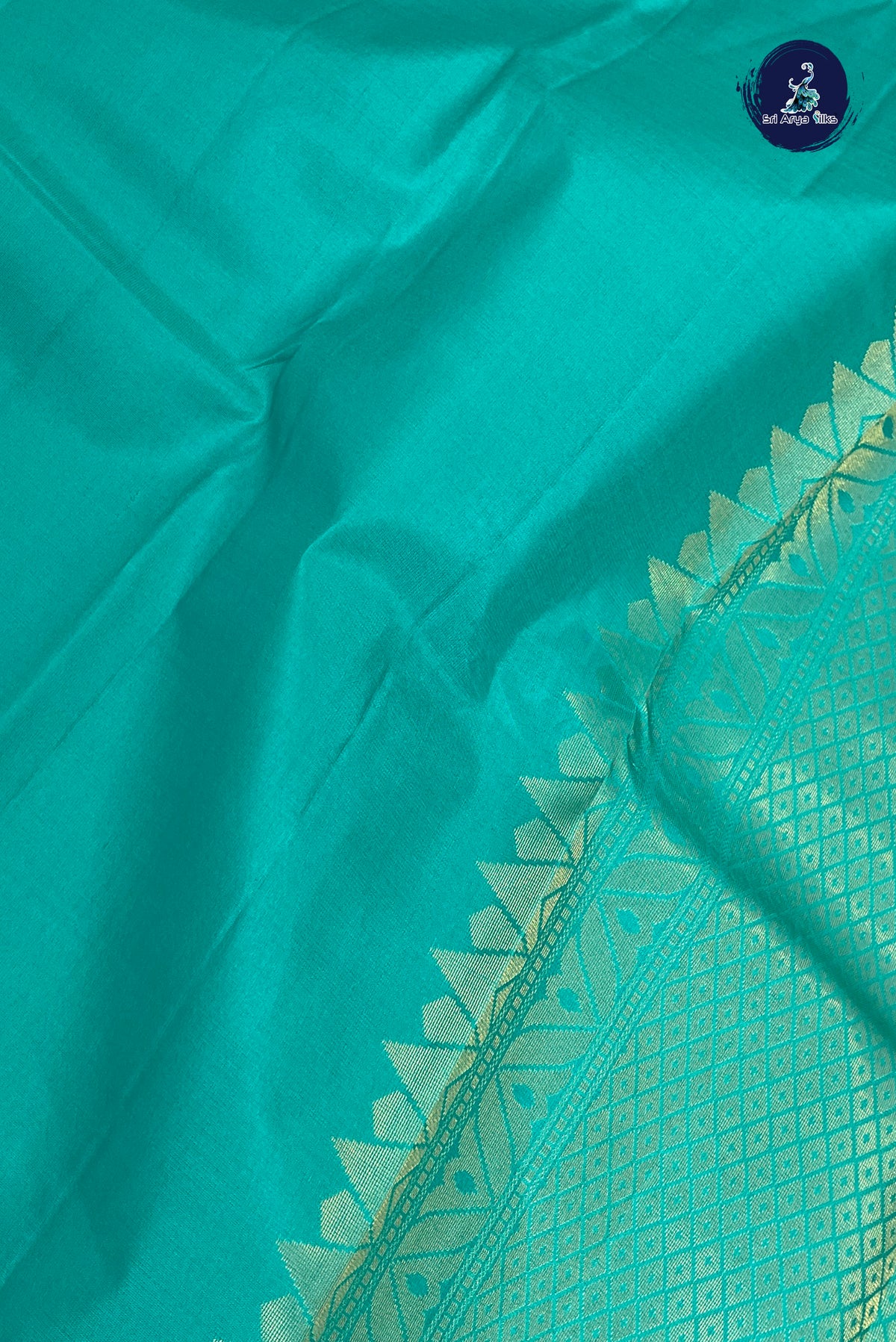 Turquoise Thalampoo / Temple Border Silk Saree With Plain Pattern