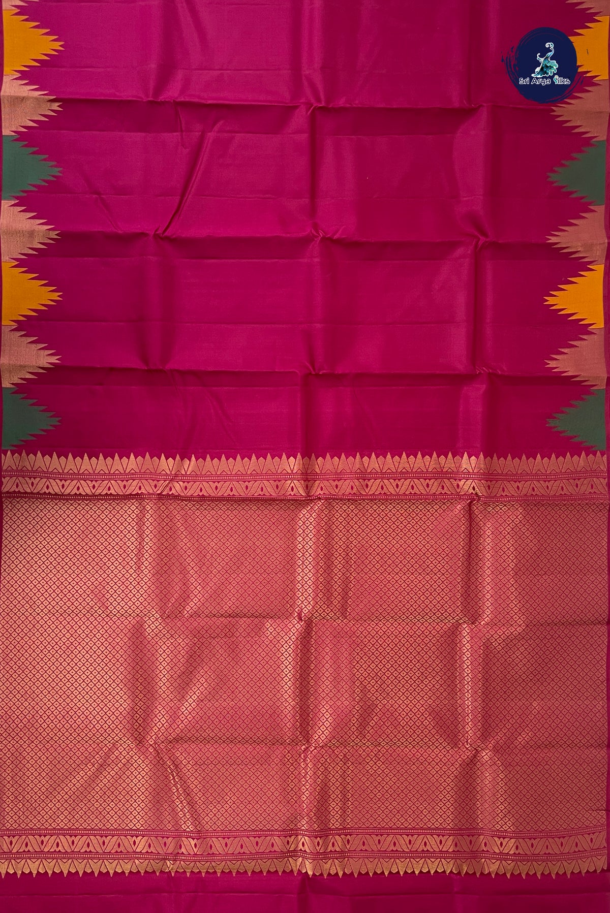 Pinkish Maroon Thalampoo / Temple Border Silk Saree With Plain Pattern