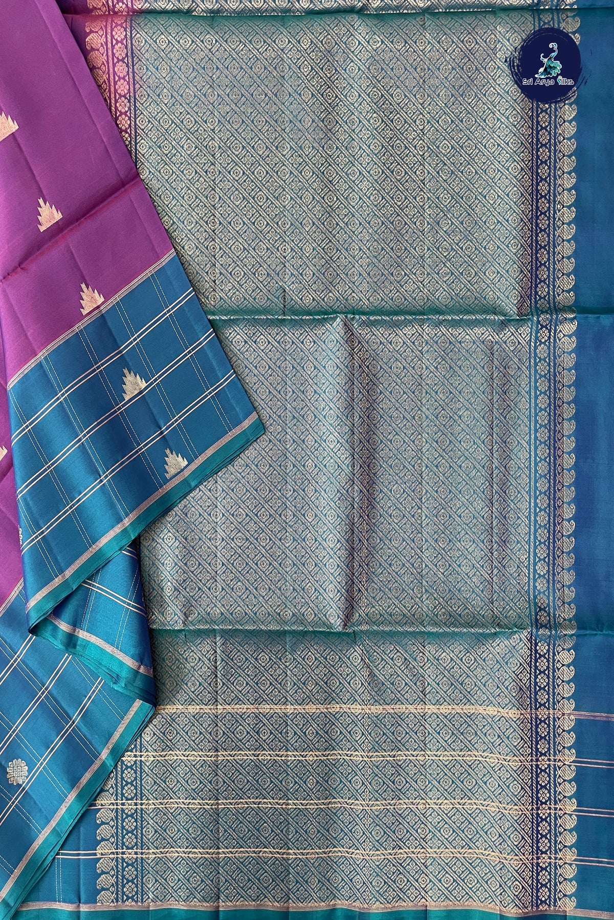 Dual Tone Purple Half Pure Silk Saree With Zari Buttas Pattern