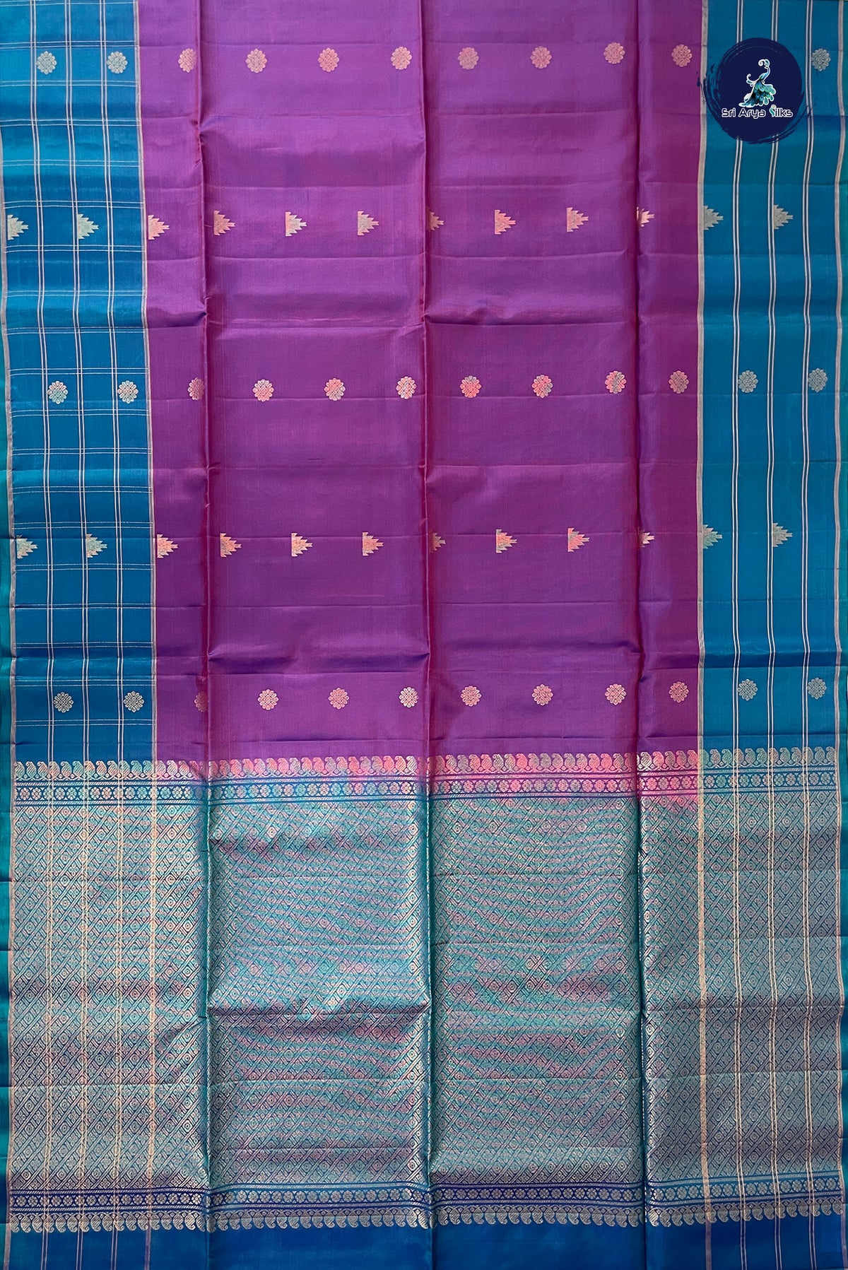 Dual Tone Purple Half Pure Silk Saree With Zari Buttas Pattern