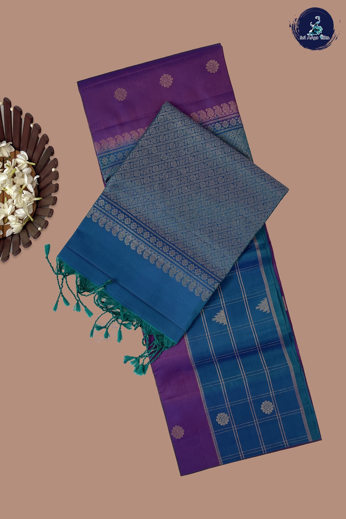 Dual Tone Purple Half Pure Silk Saree With Zari Buttas Pattern