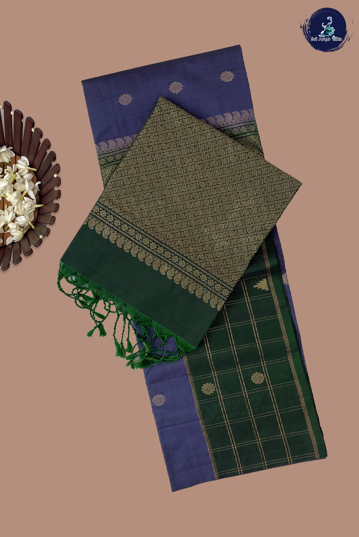 Bluish Grey Half Pure Silk Saree With Zari Buttas Pattern