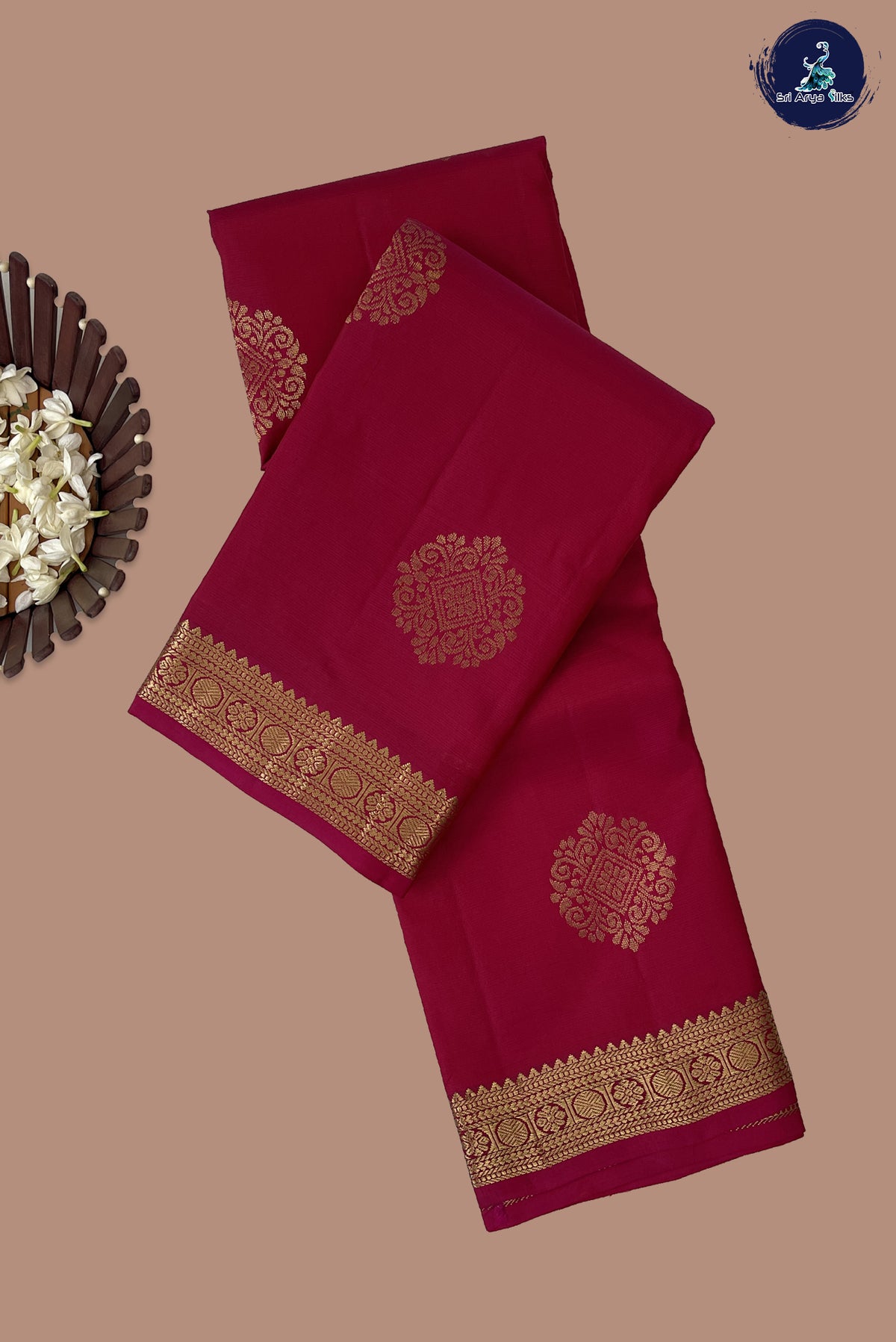 Dark Pink Light Weight Silk Saree With Zari Buttas Pattern