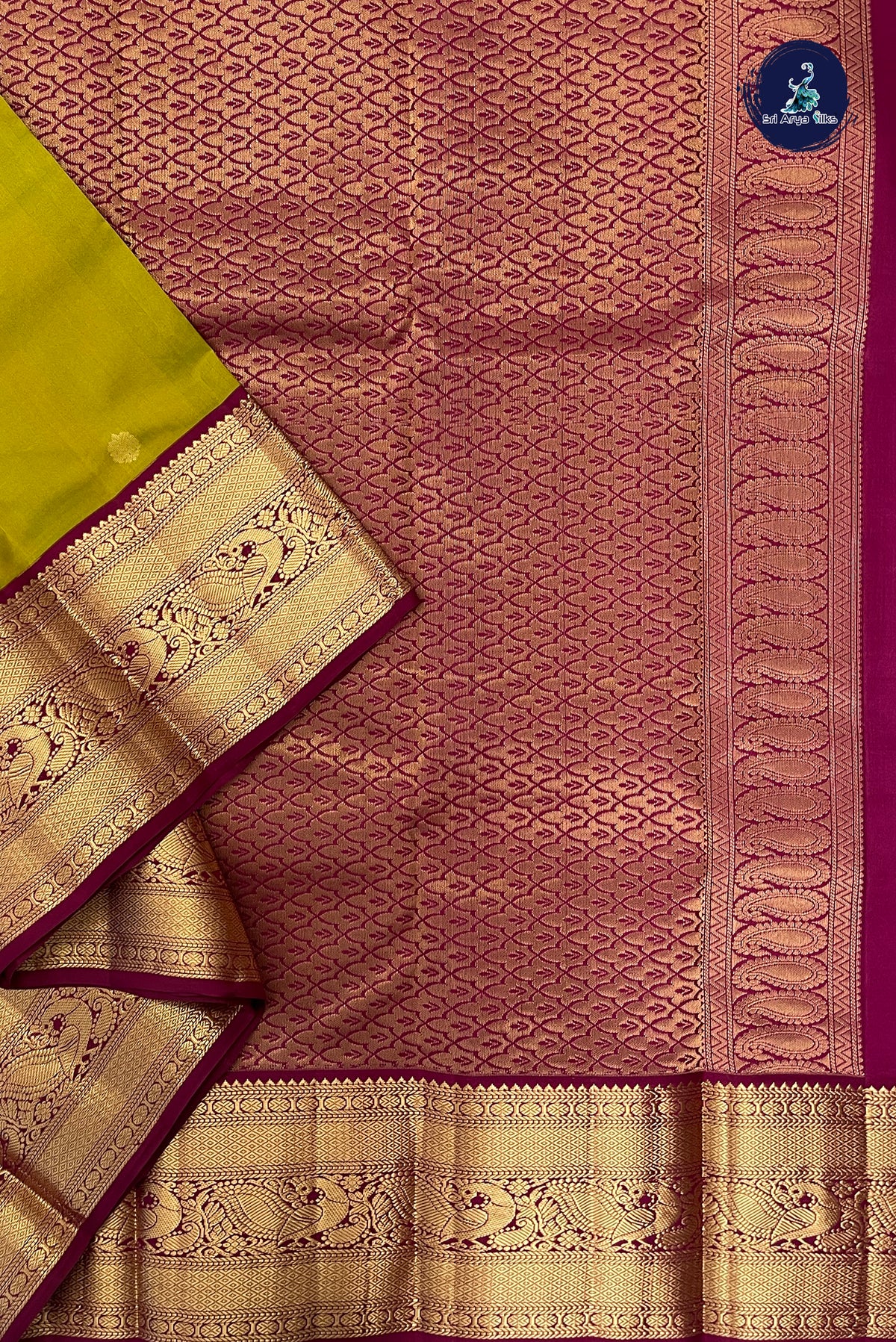 Mehendi Green Korvai Contrast Silk Saree With Zari Buttas Pattern