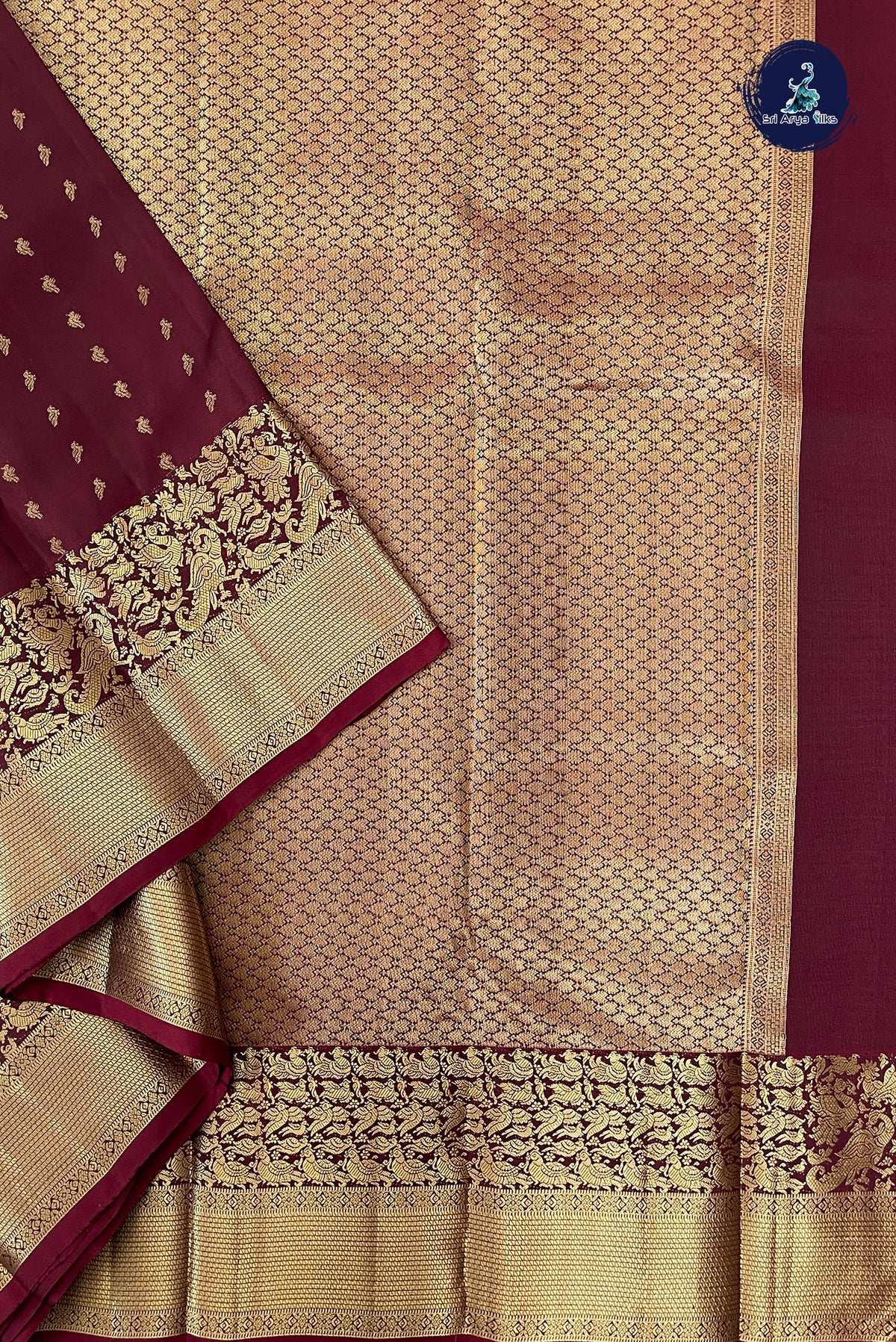 Dual Tone Maroon Bridal Silk Saree With Zari Buttas Pattern
