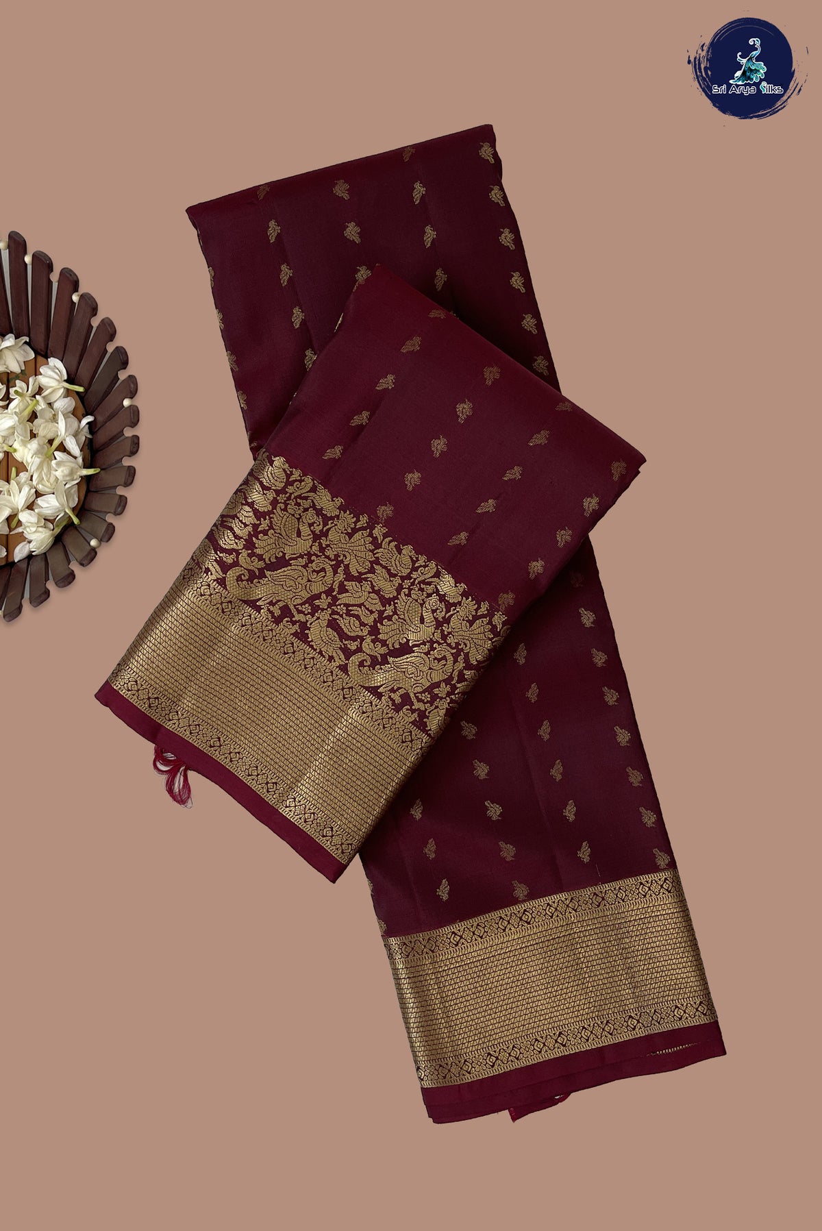 Dual Tone Maroon Bridal Silk Saree With Zari Buttas Pattern