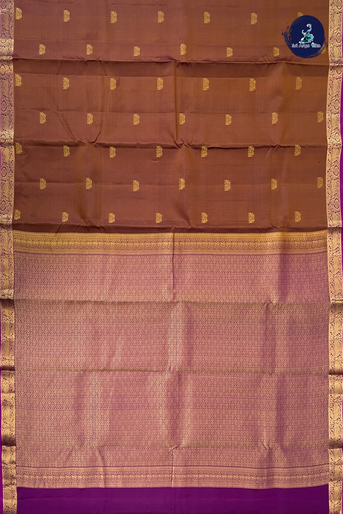 Dual Tone Brown Light Weight Silk Saree With Zari Buttas Pattern