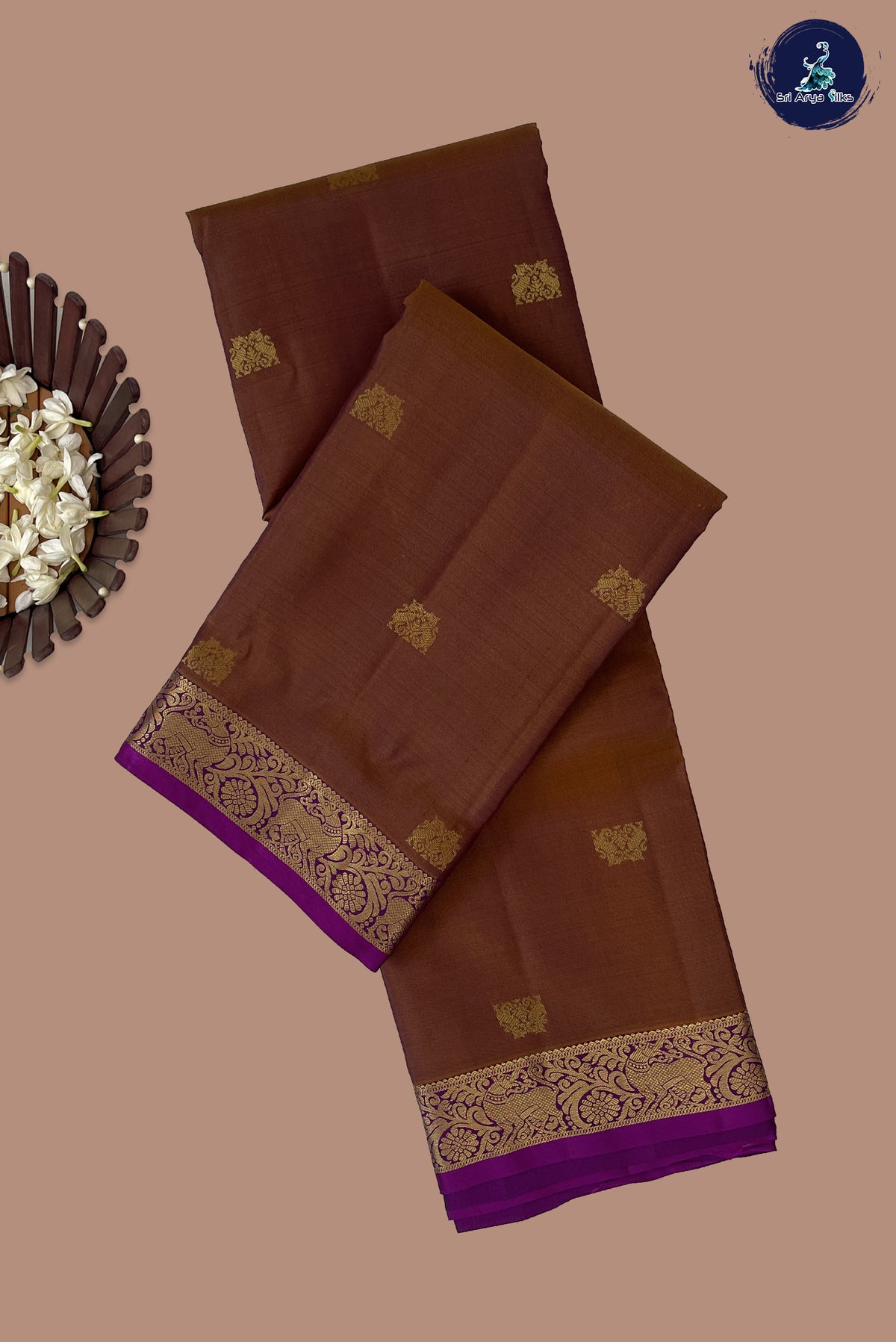 Dual Tone Brown Light Weight Silk Saree With Zari Buttas Pattern