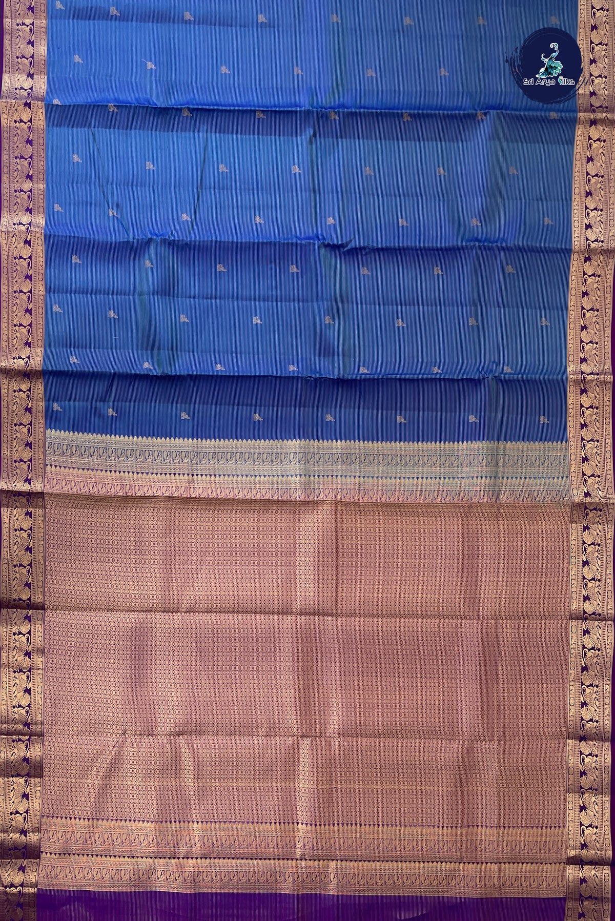 Peacock Blue Vairaoosi Silk Saree With Vaira Oosi Pattern