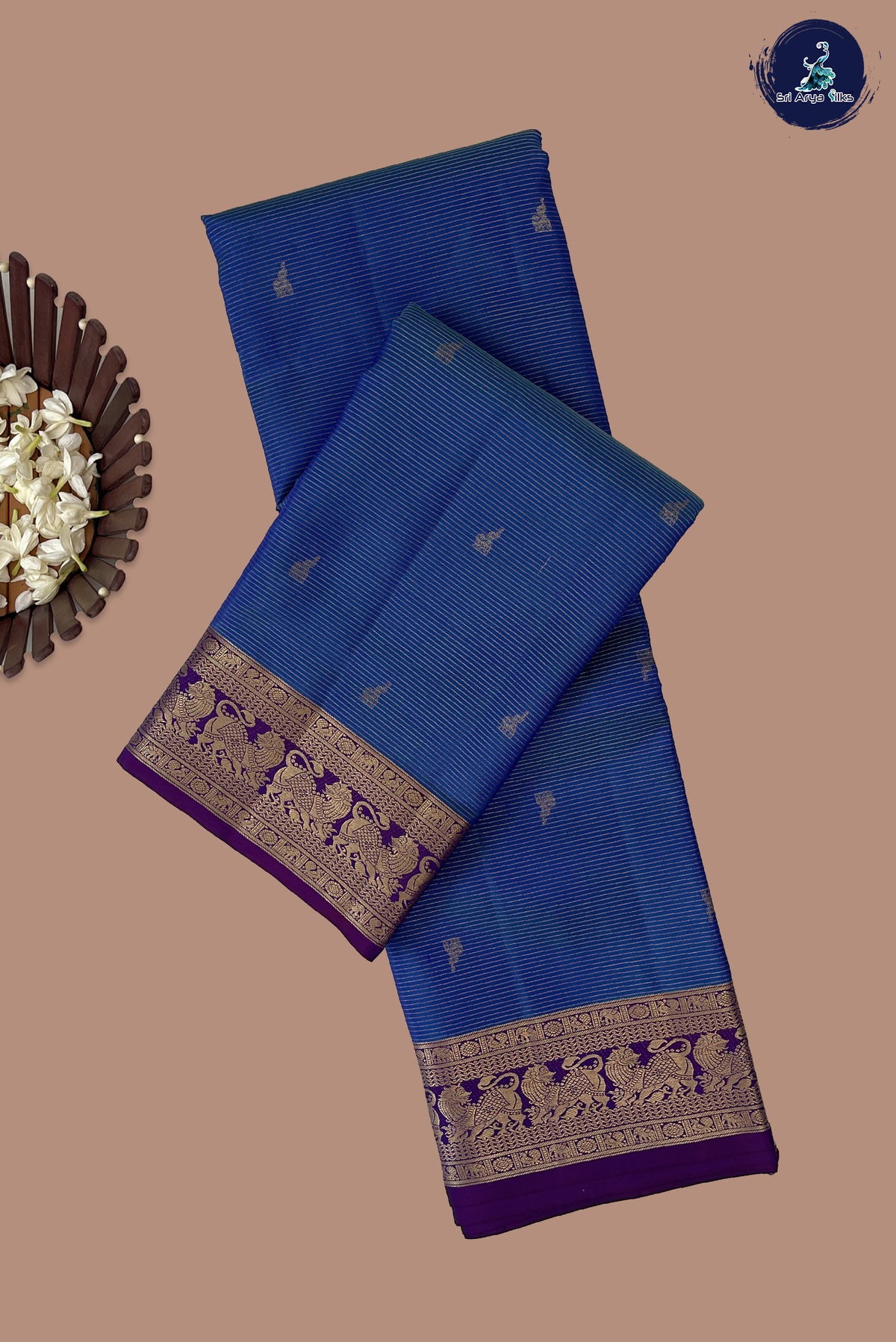 Peacock Blue Vairaoosi Silk Saree With Vaira Oosi Pattern