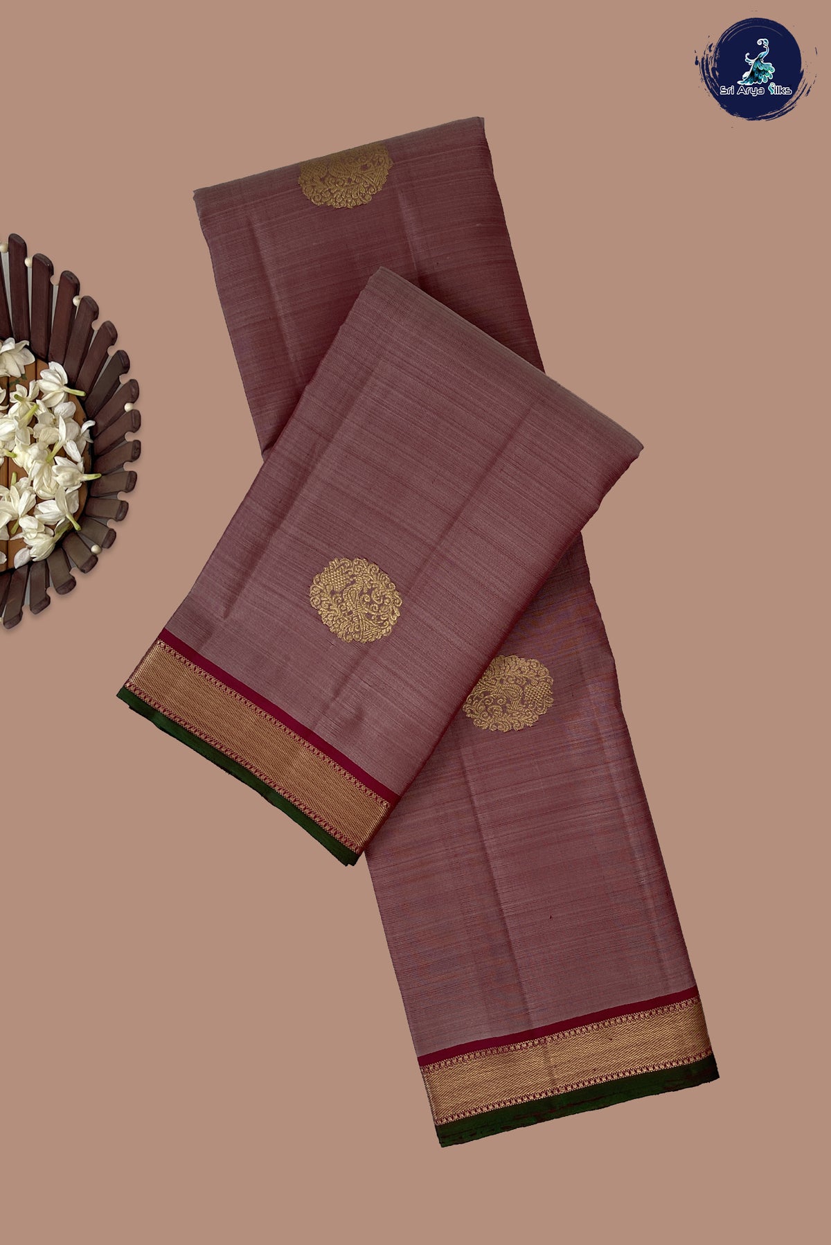Caramel Shade Mayil Chakram Butta Silk Saree With Zari Buttas Pattern