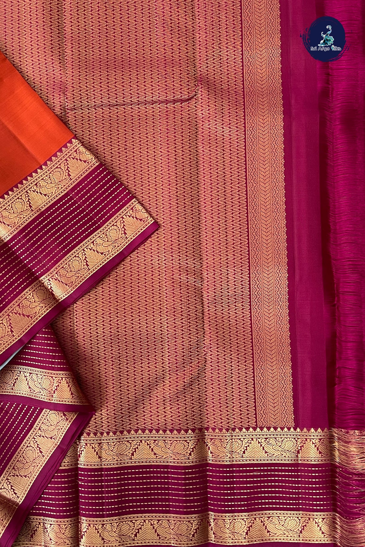 Rust Bridal Silk Saree With Zari Buttas Pattern