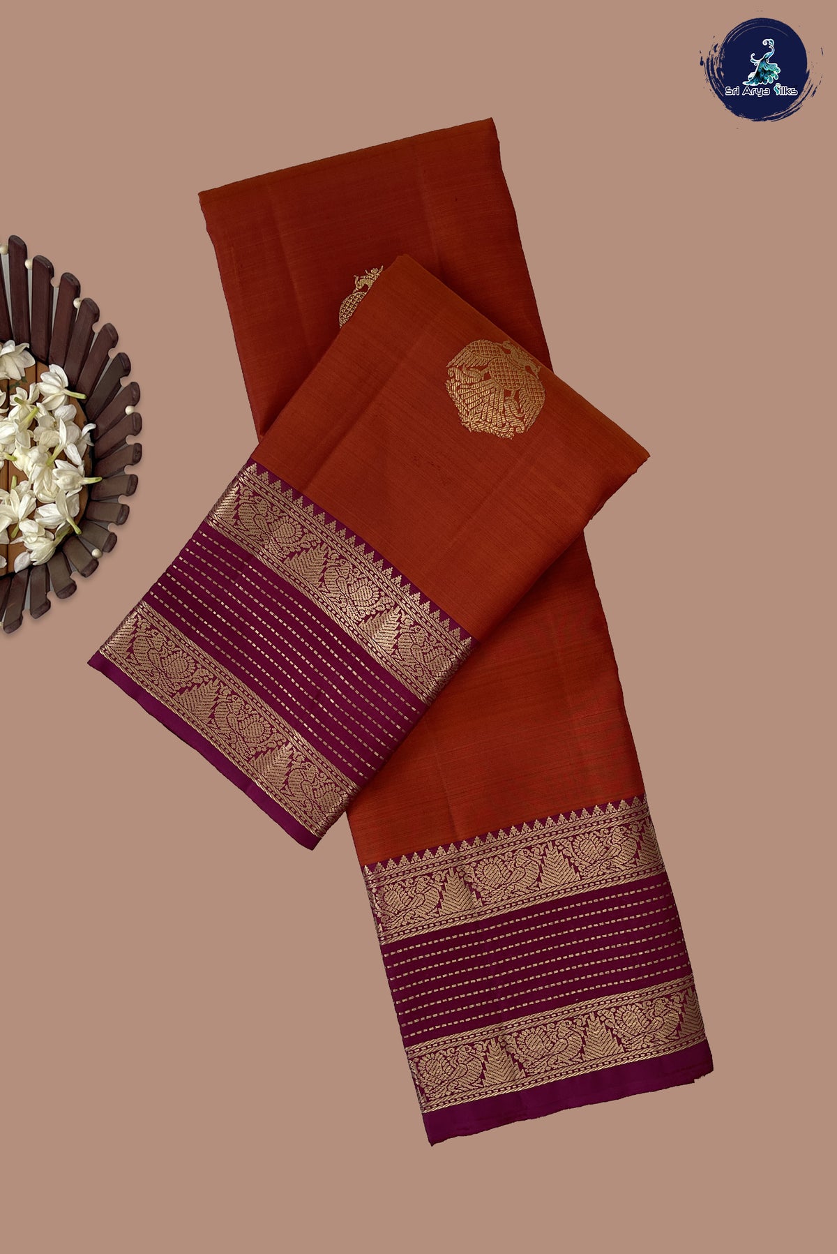 Rust Bridal Silk Saree With Zari Buttas Pattern