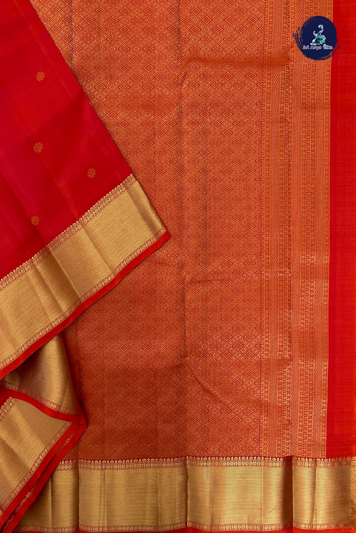 Pinkish Orange Bridal Silk Saree With Zari Buttas Pattern