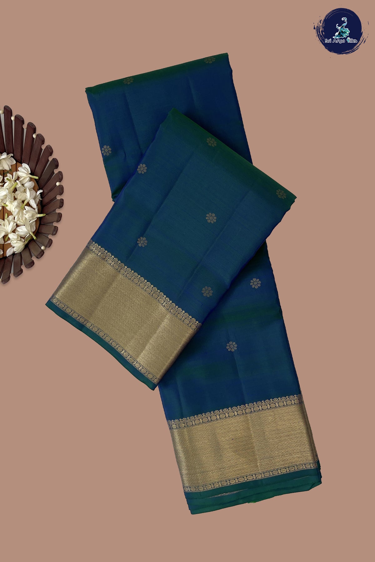 Peacock Blue Bridal Silk Saree With Zari Buttas Pattern