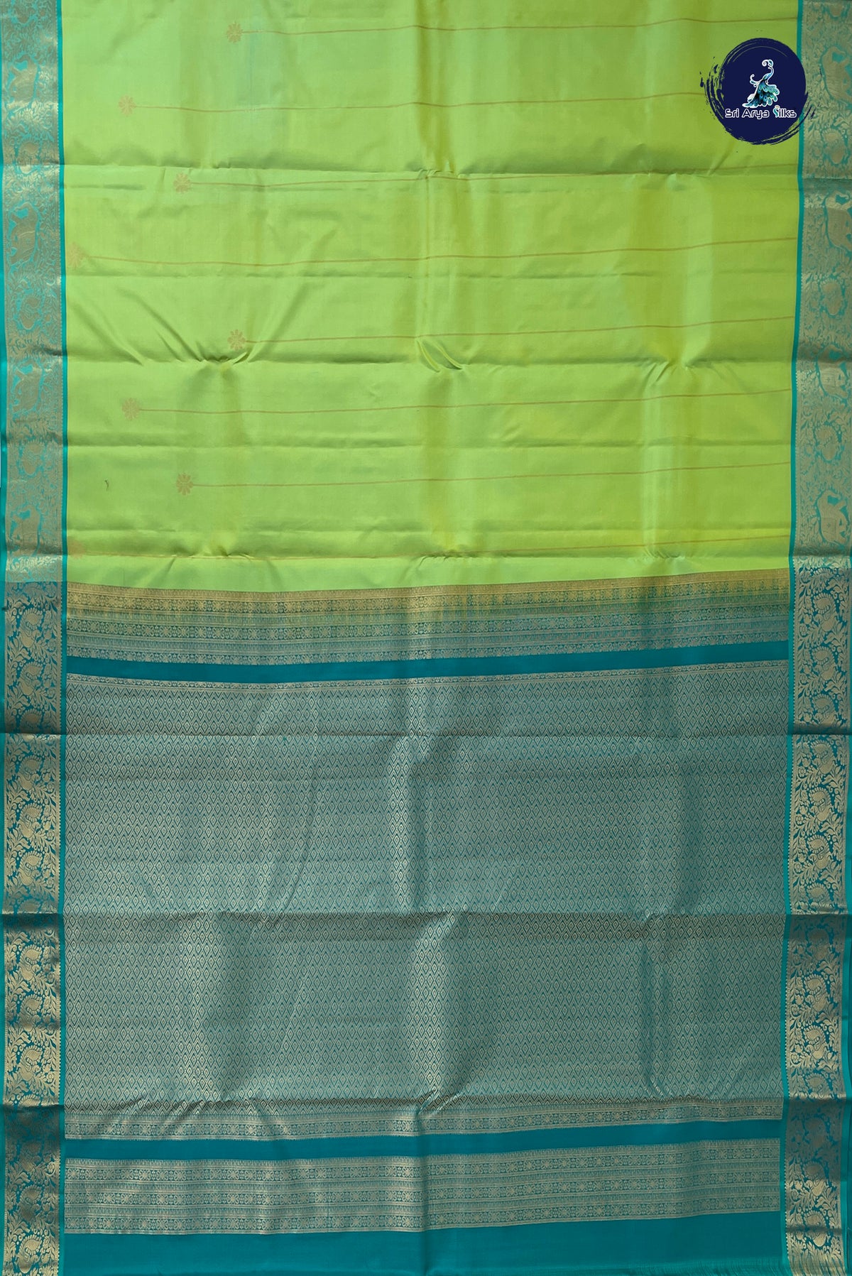 Pastel Green Korvai Contrast Silk Saree With Stripes Pattern