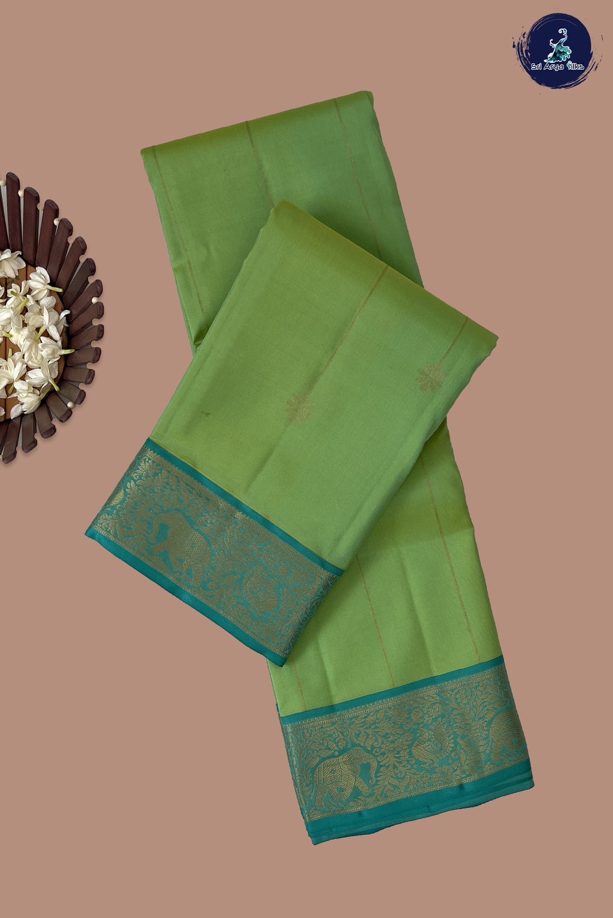Pastel Green Korvai Contrast Silk Saree With Stripes Pattern