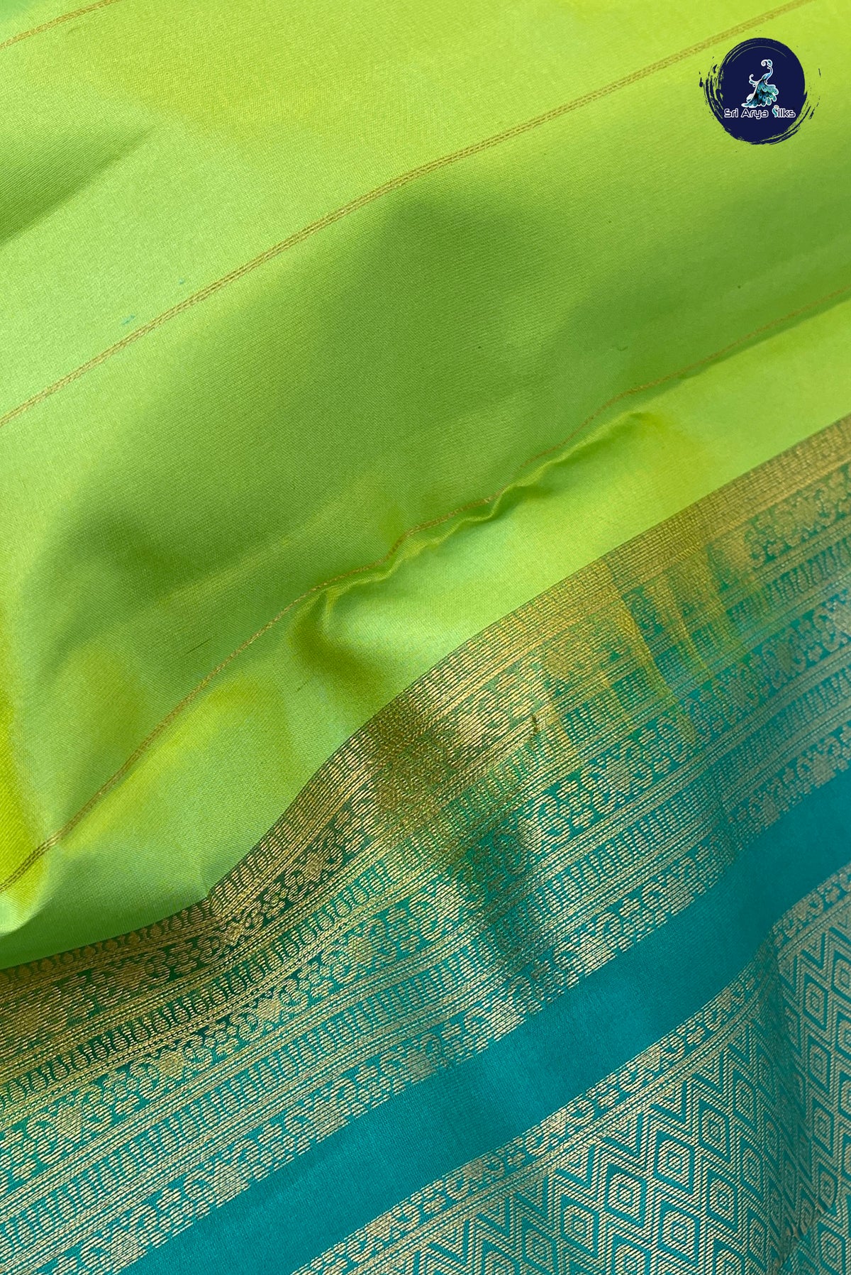 Pastel Green Korvai Contrast Silk Saree With Stripes Pattern