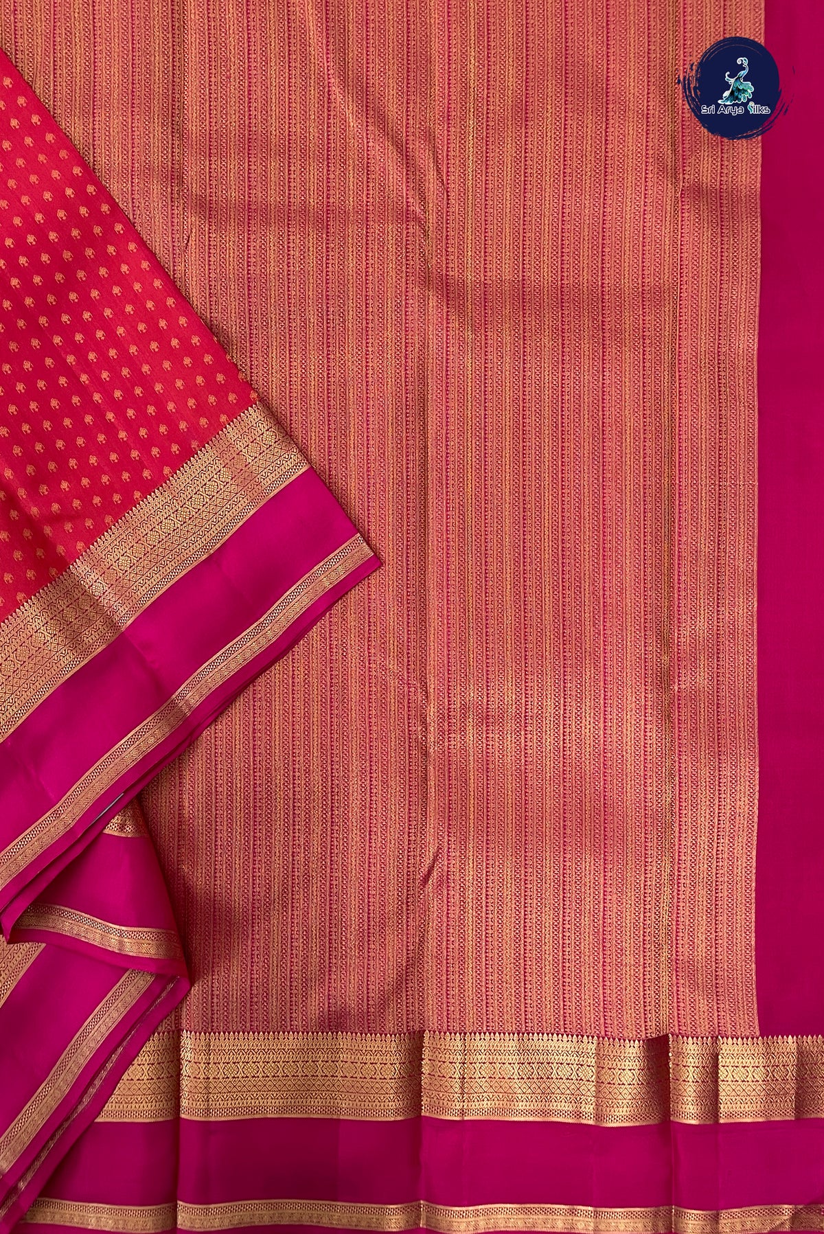 Pinkish Orange Rettaippade Border Silk Saree With 1000 Butta Pattern