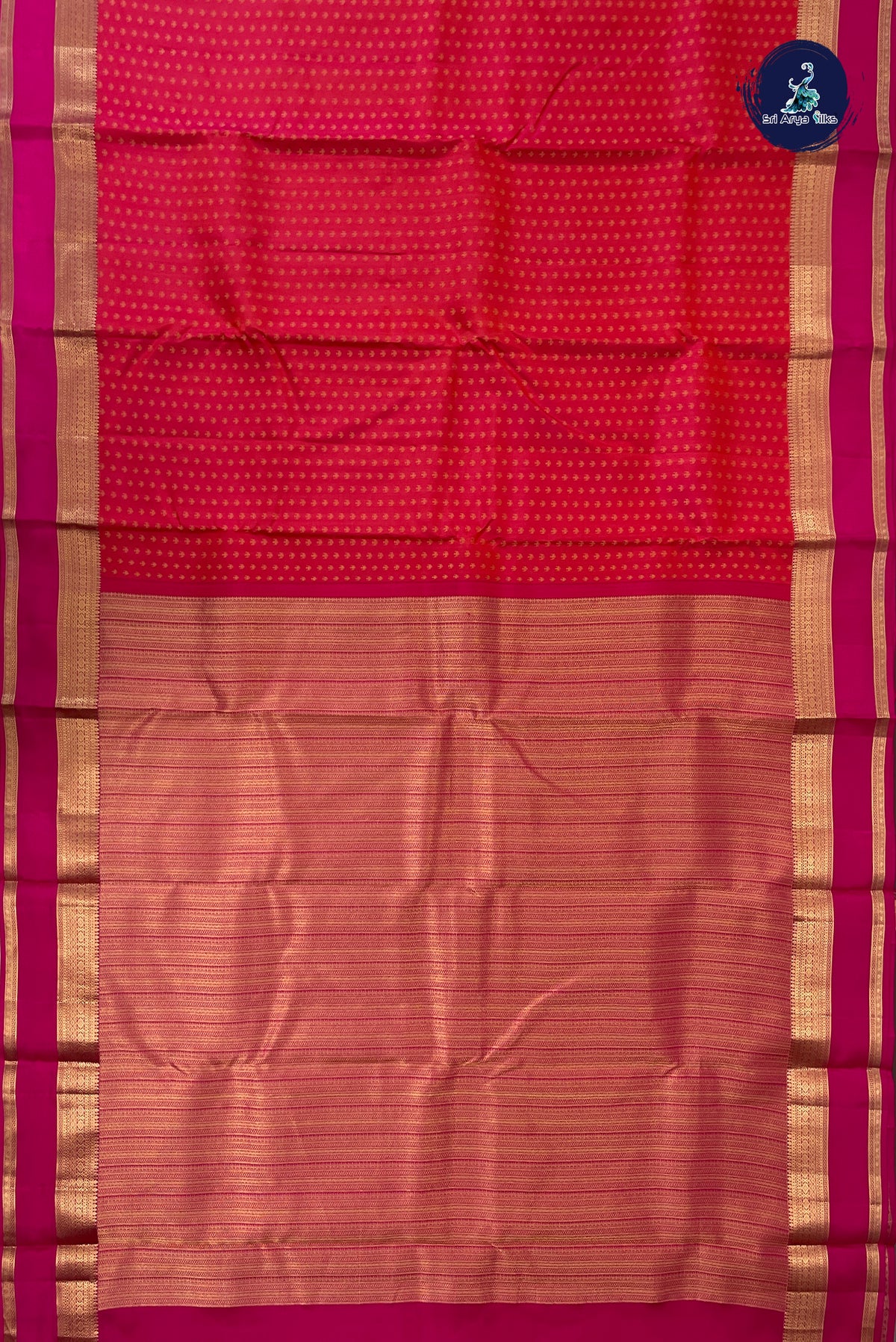 Pinkish Orange Rettaippade Border Silk Saree With 1000 Butta Pattern