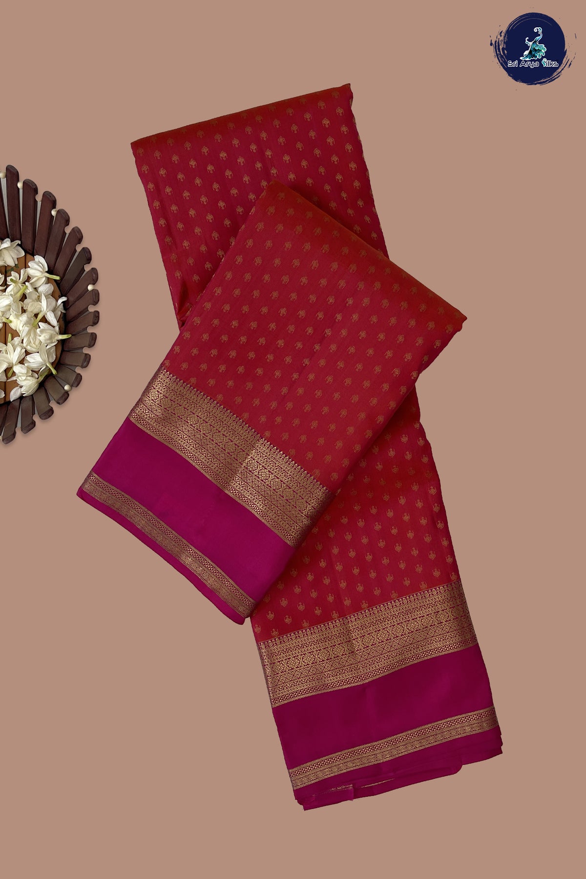 Pinkish Orange Rettaippade Border Silk Saree With 1000 Butta Pattern