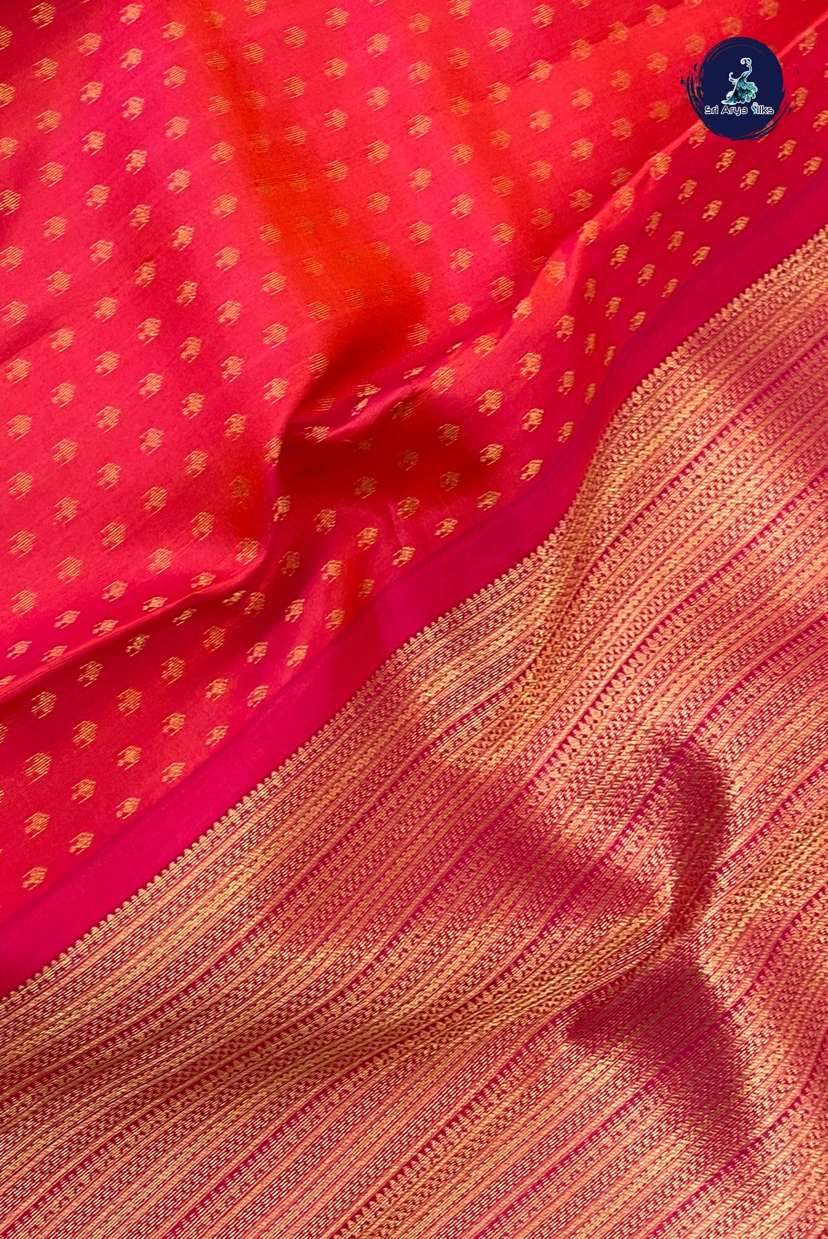 Pinkish Orange Rettaippade Border Silk Saree With 1000 Butta Pattern