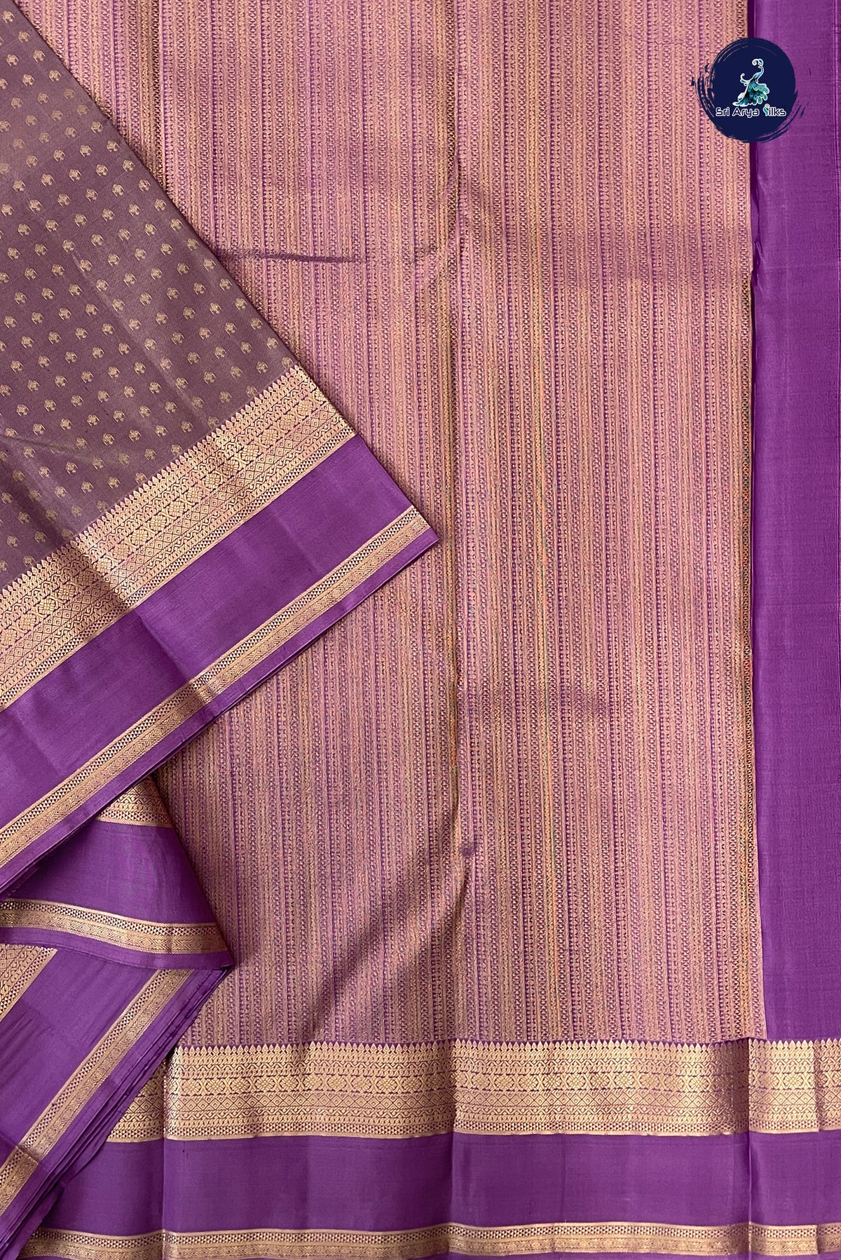 Greyish Lavender Rettaippade Border Silk Saree With 1000 Butta Pattern