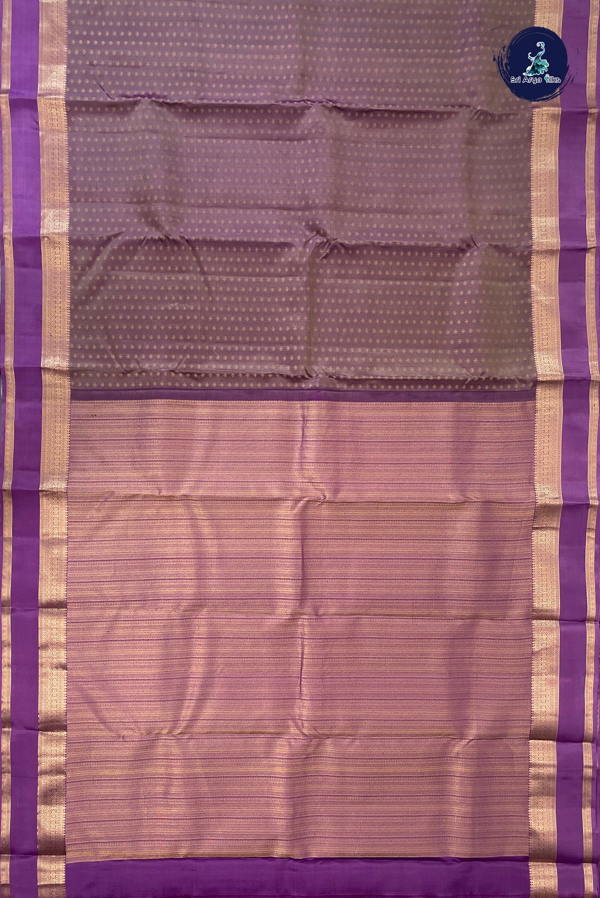 Greyish Lavender Rettaippade Border Silk Saree With 1000 Butta Pattern