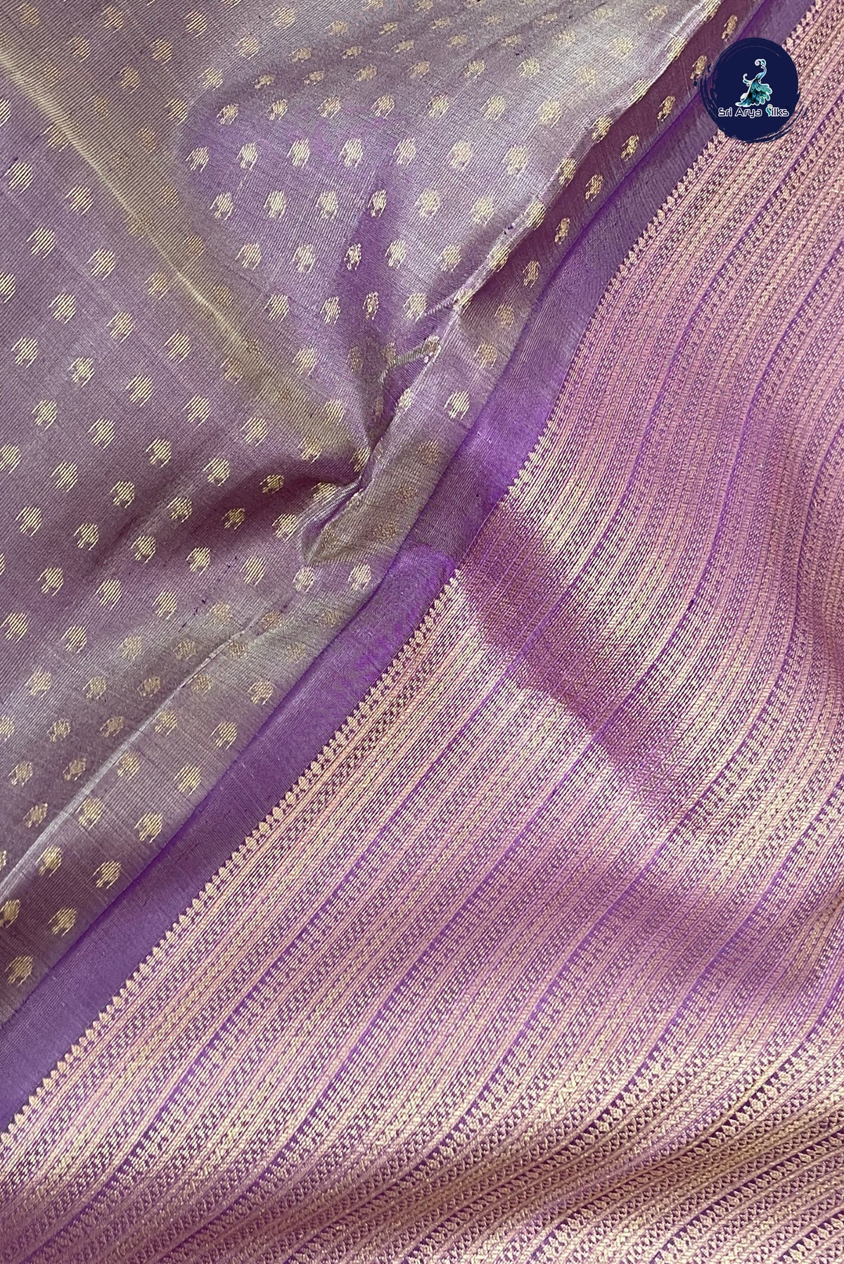 Greyish Lavender Rettaippade Border Silk Saree With 1000 Butta Pattern