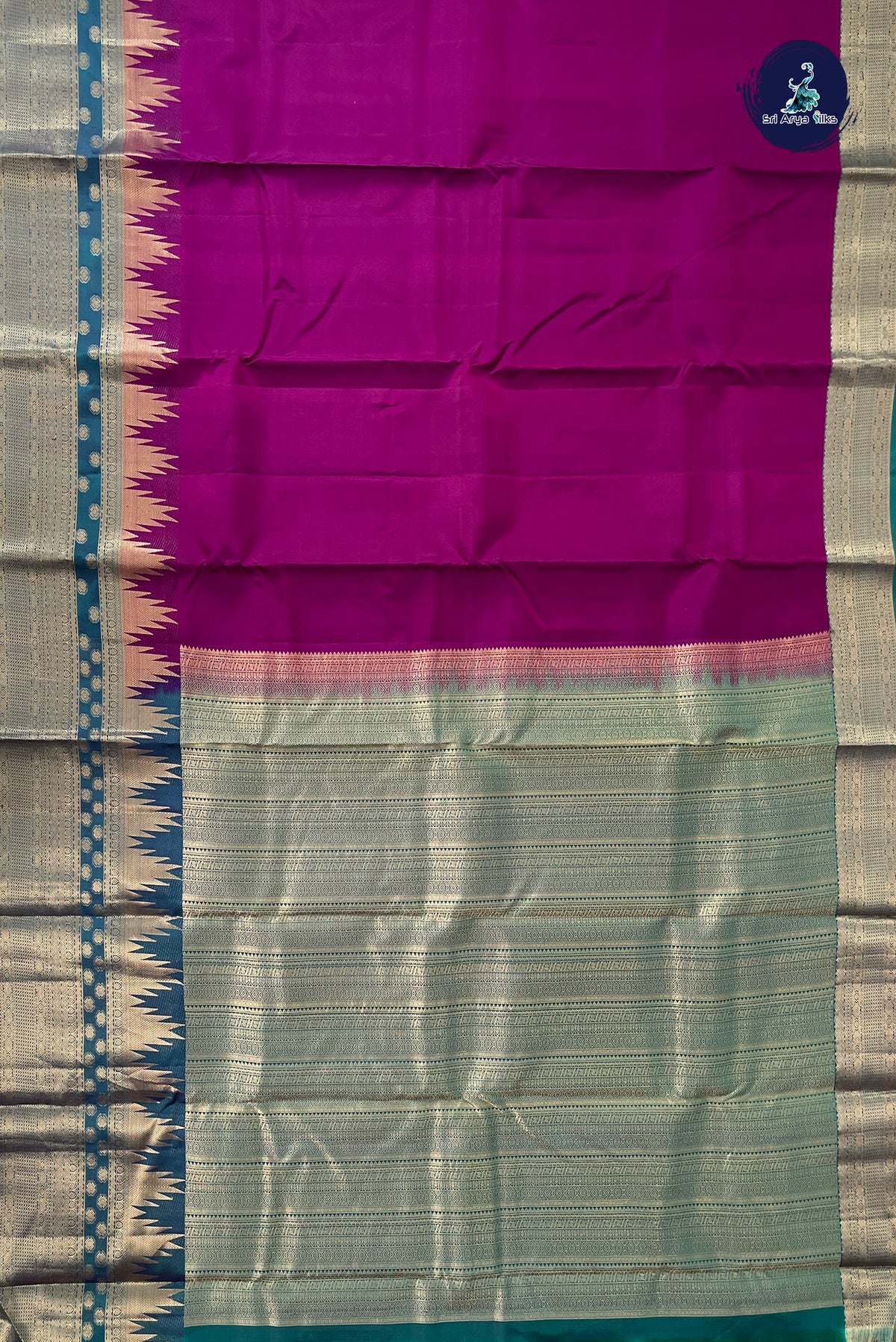 Dark Plum Thalampoo / Temple Border Silk Saree With Plain Pattern