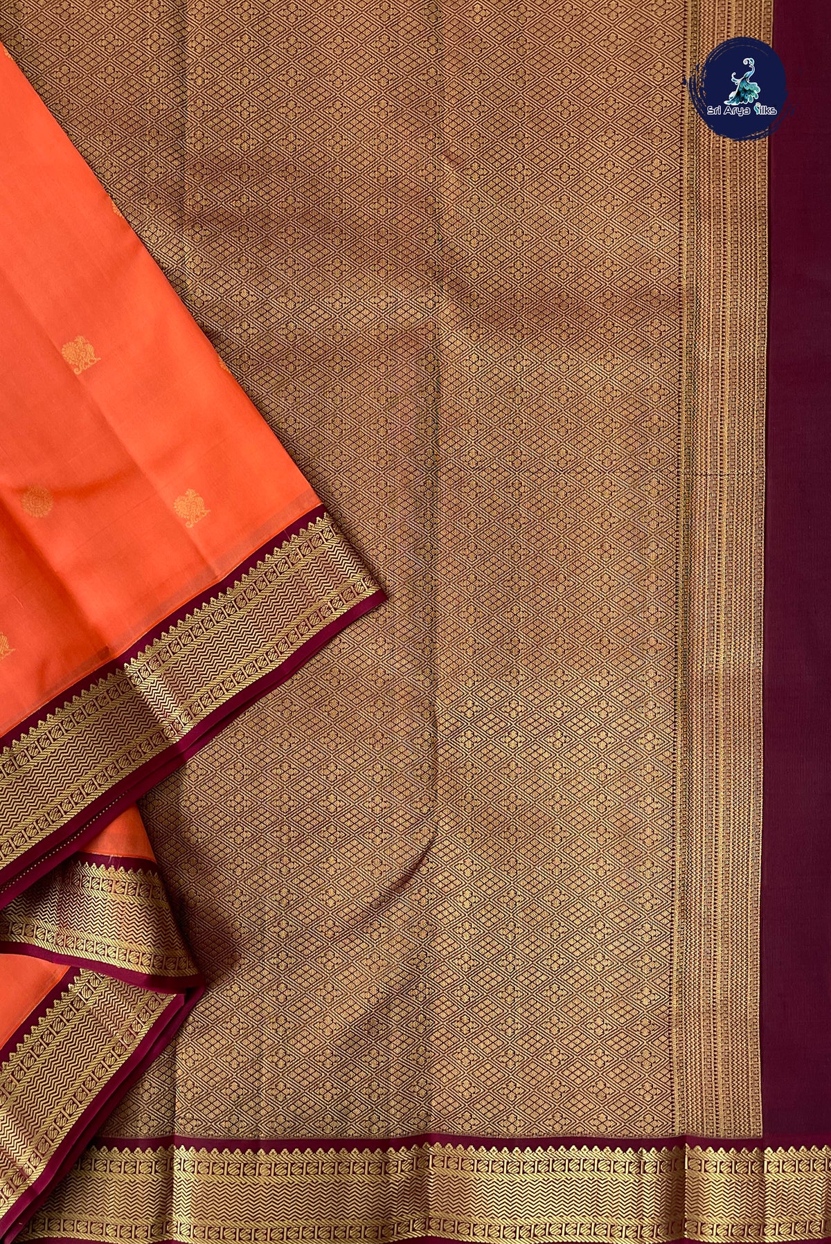 Coral Orange Mayil Chakram Butta Silk Saree With Mayil Chakram Butta Pattern