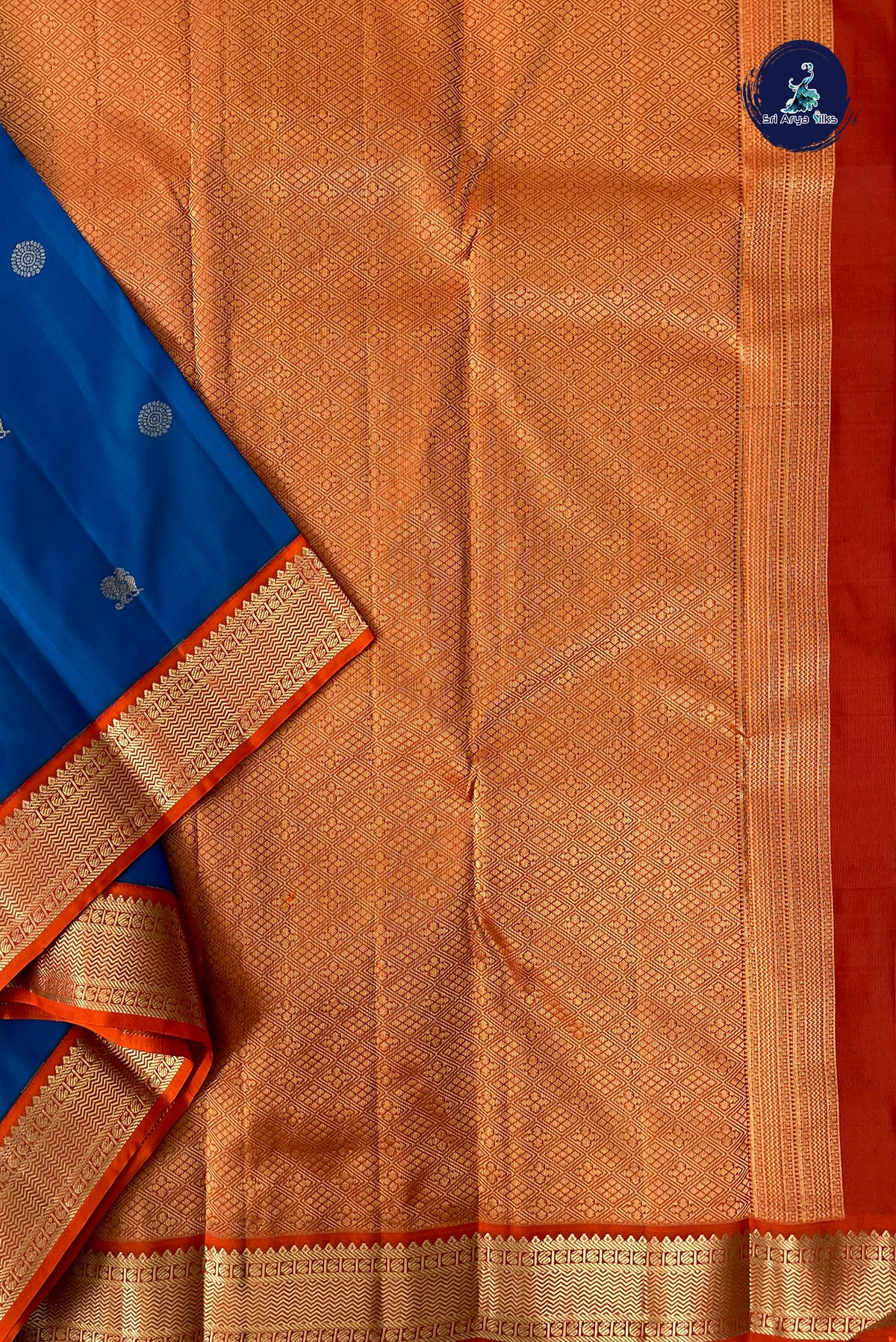 Peacock Blue Mayil Chakram Butta Silk Saree With Mayil Chakram Butta Pattern