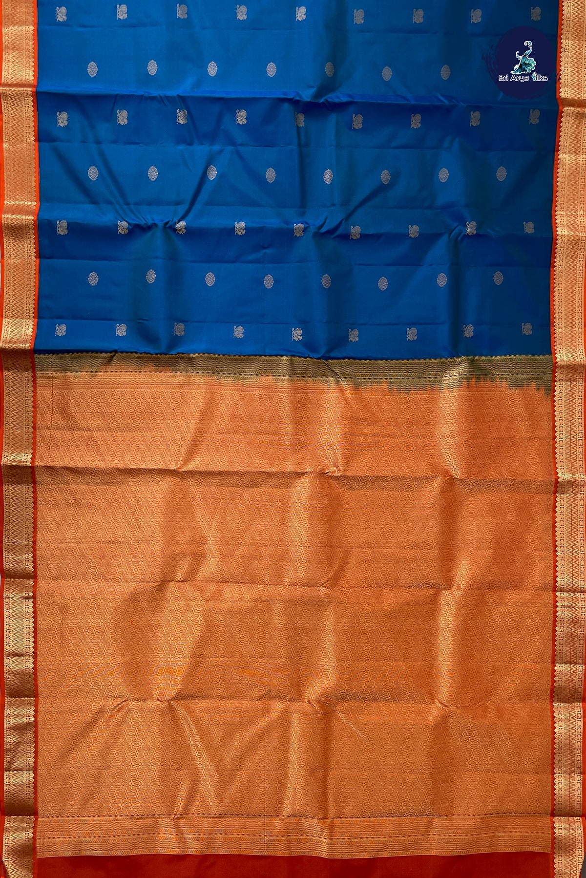 Peacock Blue Mayil Chakram Butta Silk Saree With Mayil Chakram Butta Pattern