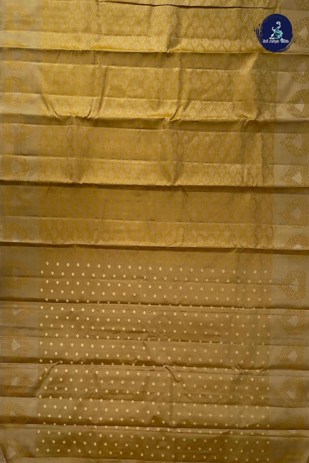 Golden Mustard Thread Work Silk Saree With Embossed Pattern