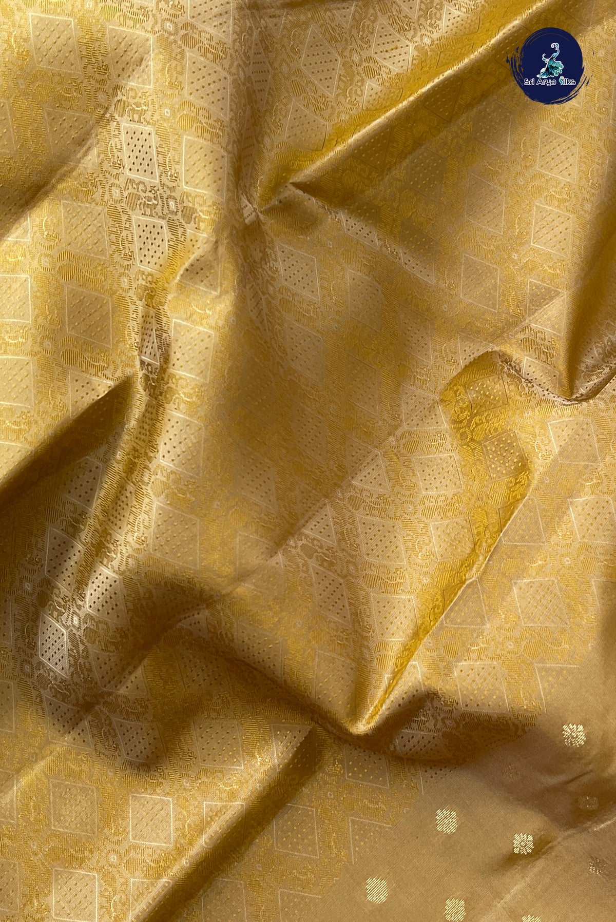 Golden Mustard Thread Work Silk Saree With Embossed Pattern