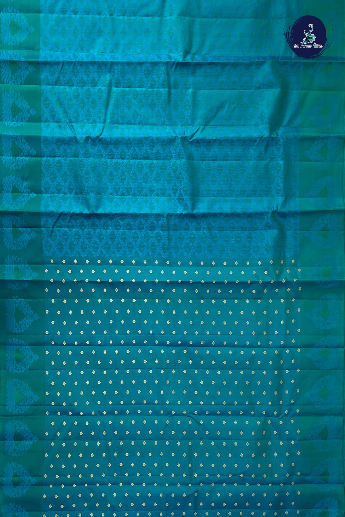 Blue Thread Work Silk Saree With Embossed Pattern