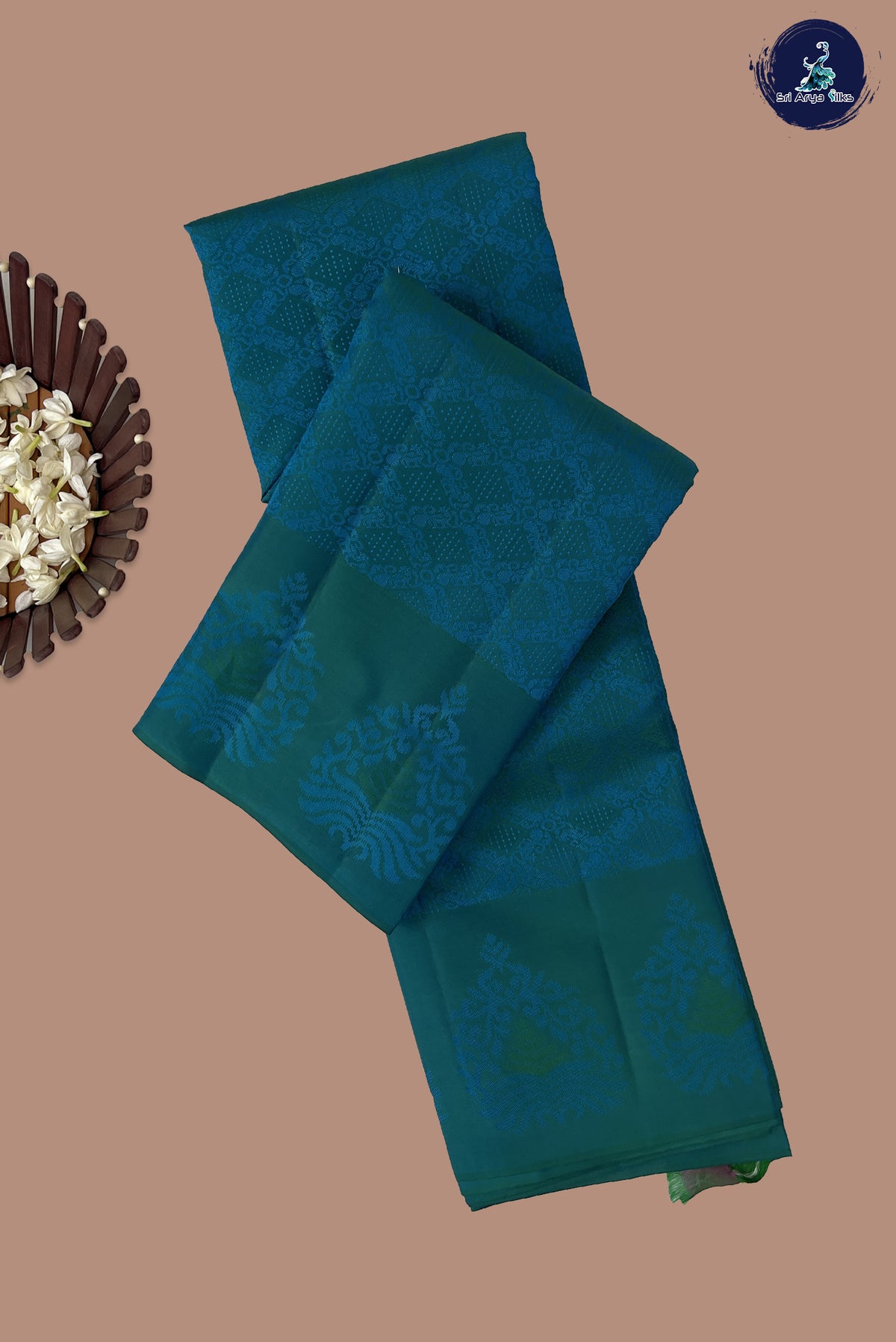 Blue Thread Work Silk Saree With Embossed Pattern