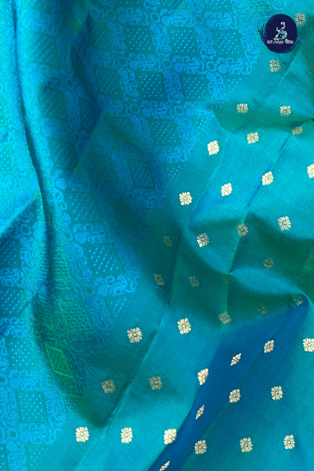 Blue Thread Work Silk Saree With Embossed Pattern