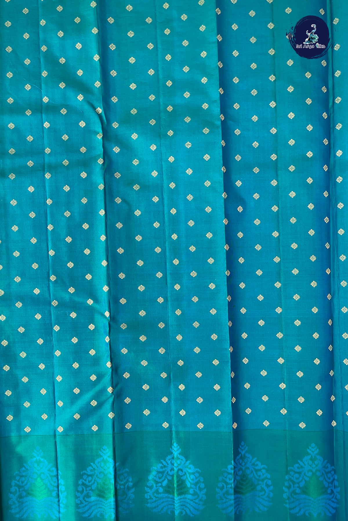 Blue Thread Work Silk Saree With Embossed Pattern