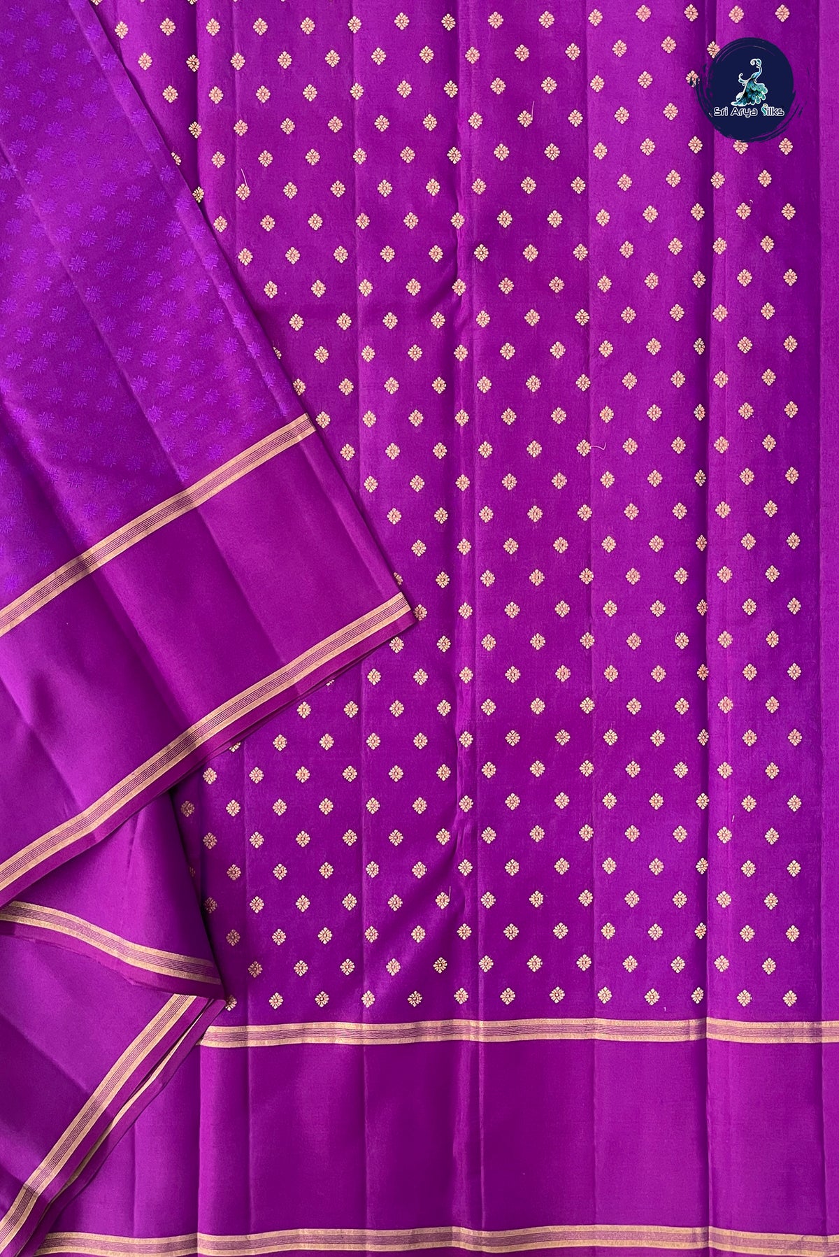 Purple Thread Work Silk Saree With Embossed Pattern