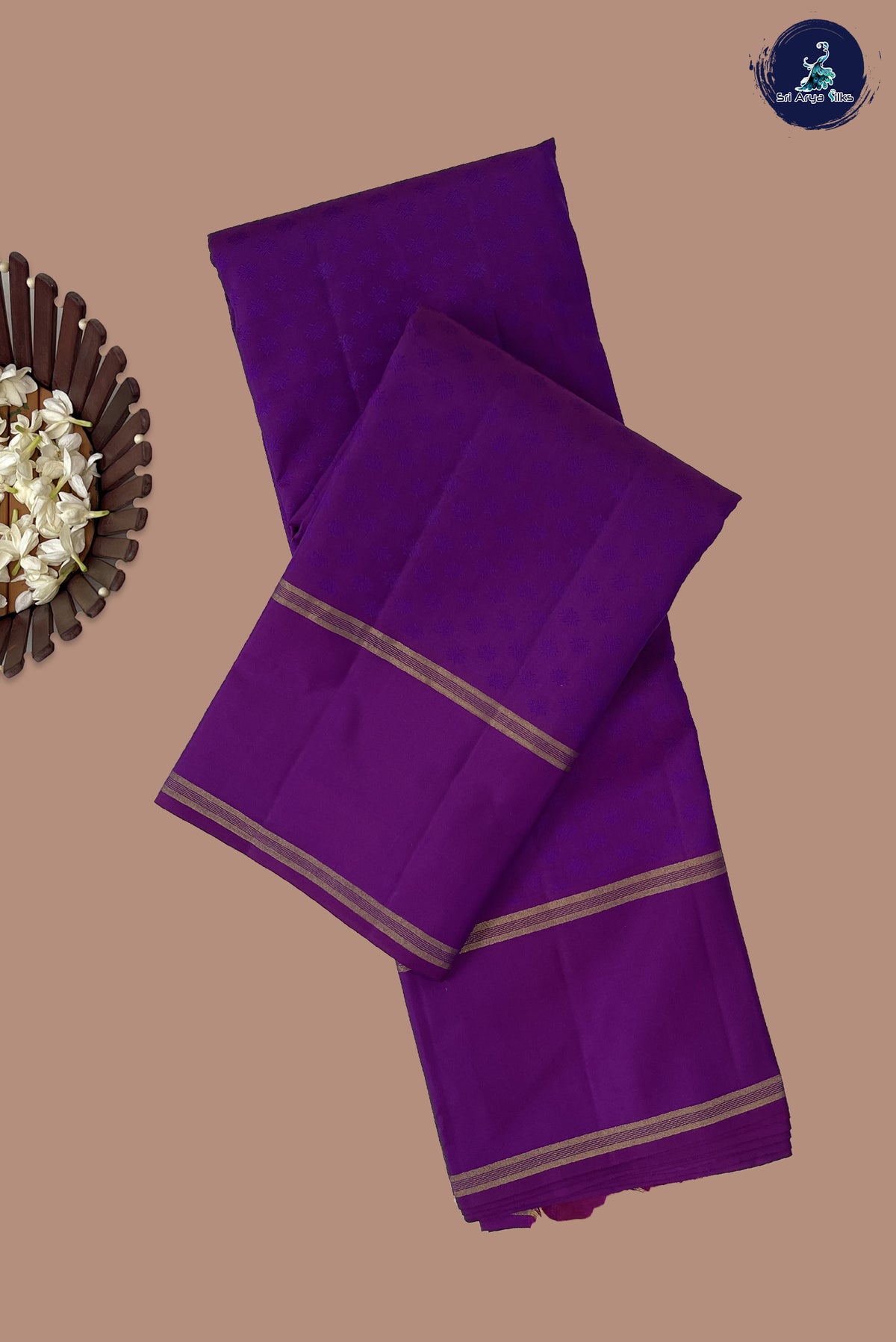 Purple Thread Work Silk Saree With Embossed Pattern